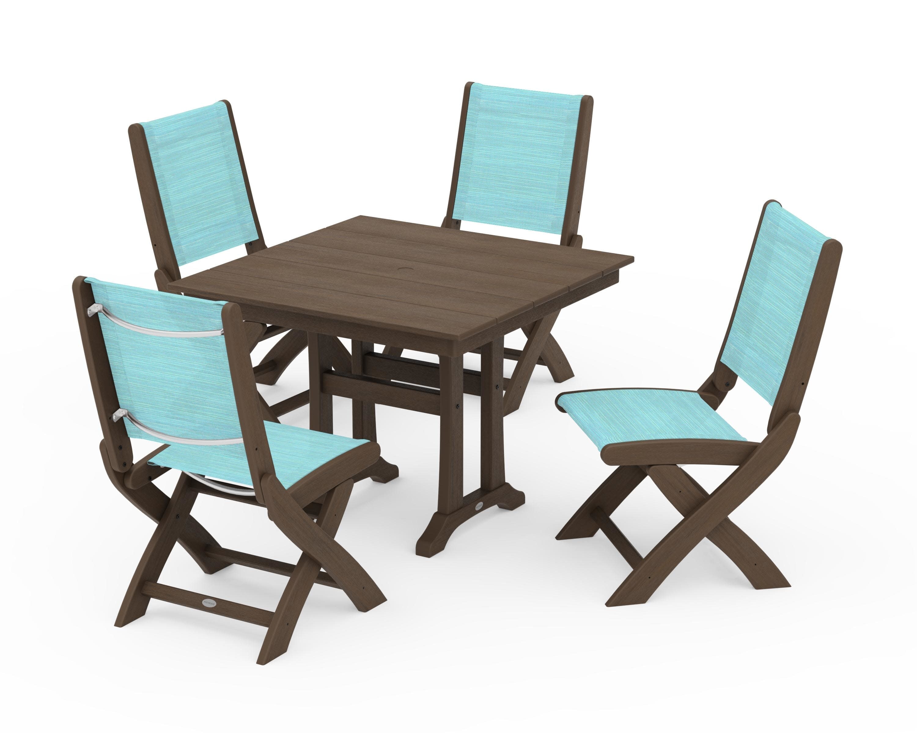 Coastal Folding Side Chair 5-Piece Farmhouse Dining Set With Trestle Legs - Image 144