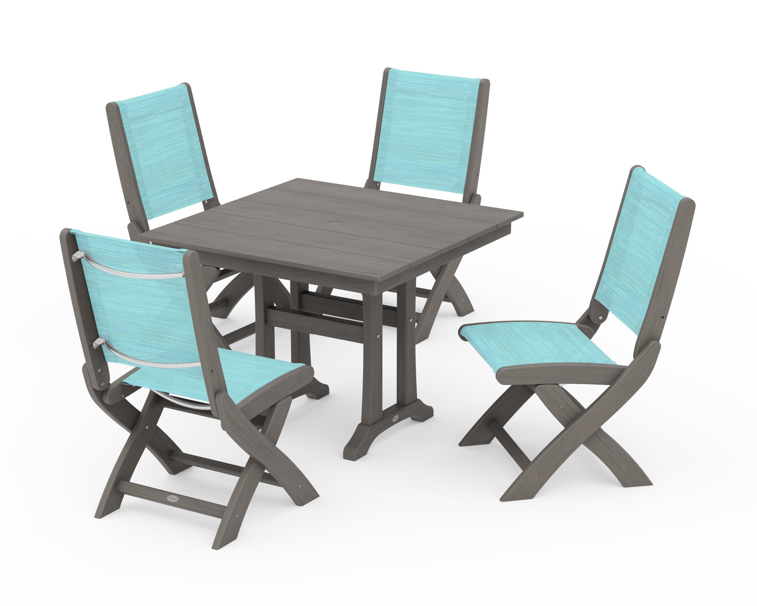 Coastal Folding Side Chair 5-Piece Farmhouse Dining Set With Trestle Legs - Image 145