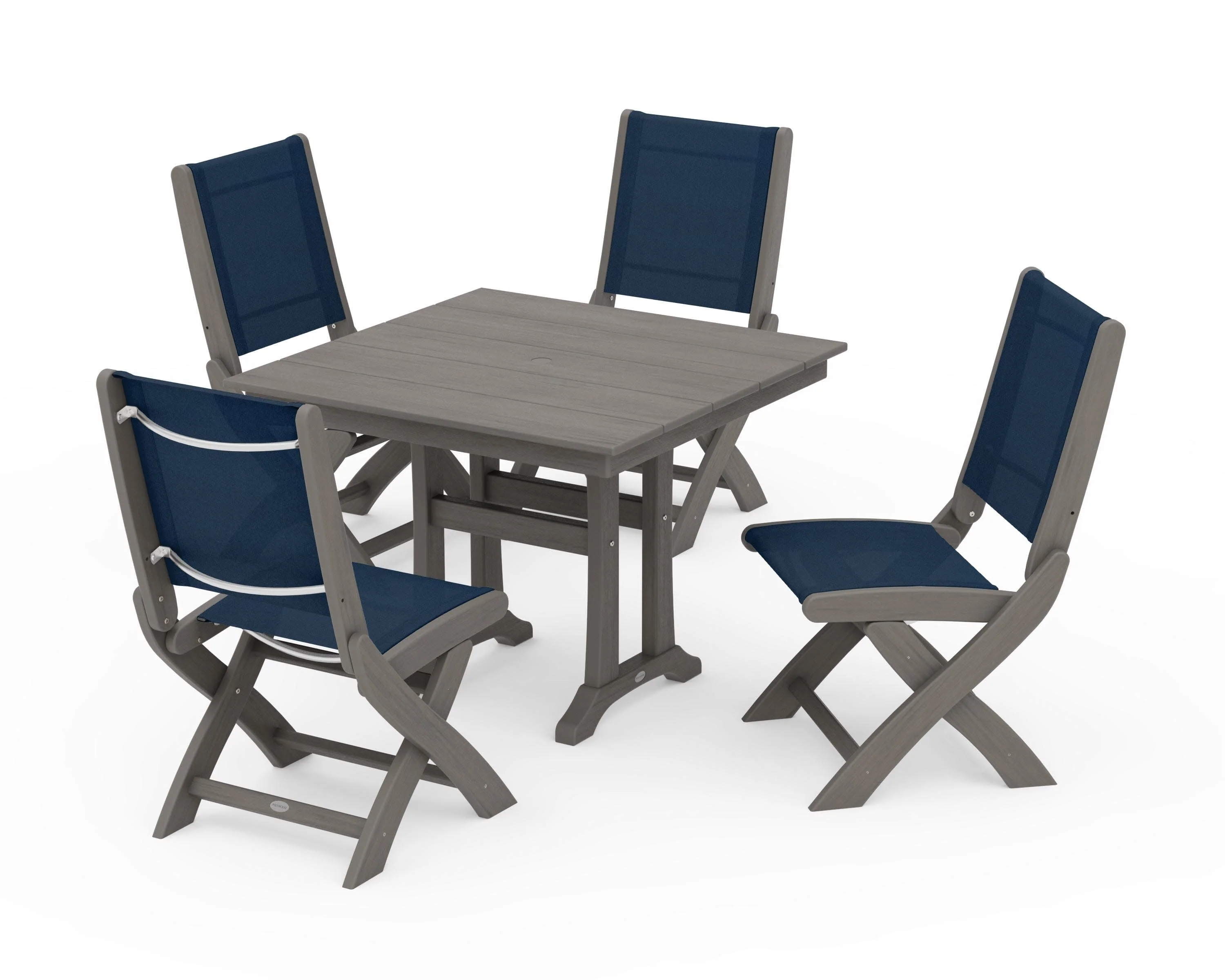 Coastal Folding Side Chair 5-Piece Farmhouse Dining Set With Trestle Legs - Image 146