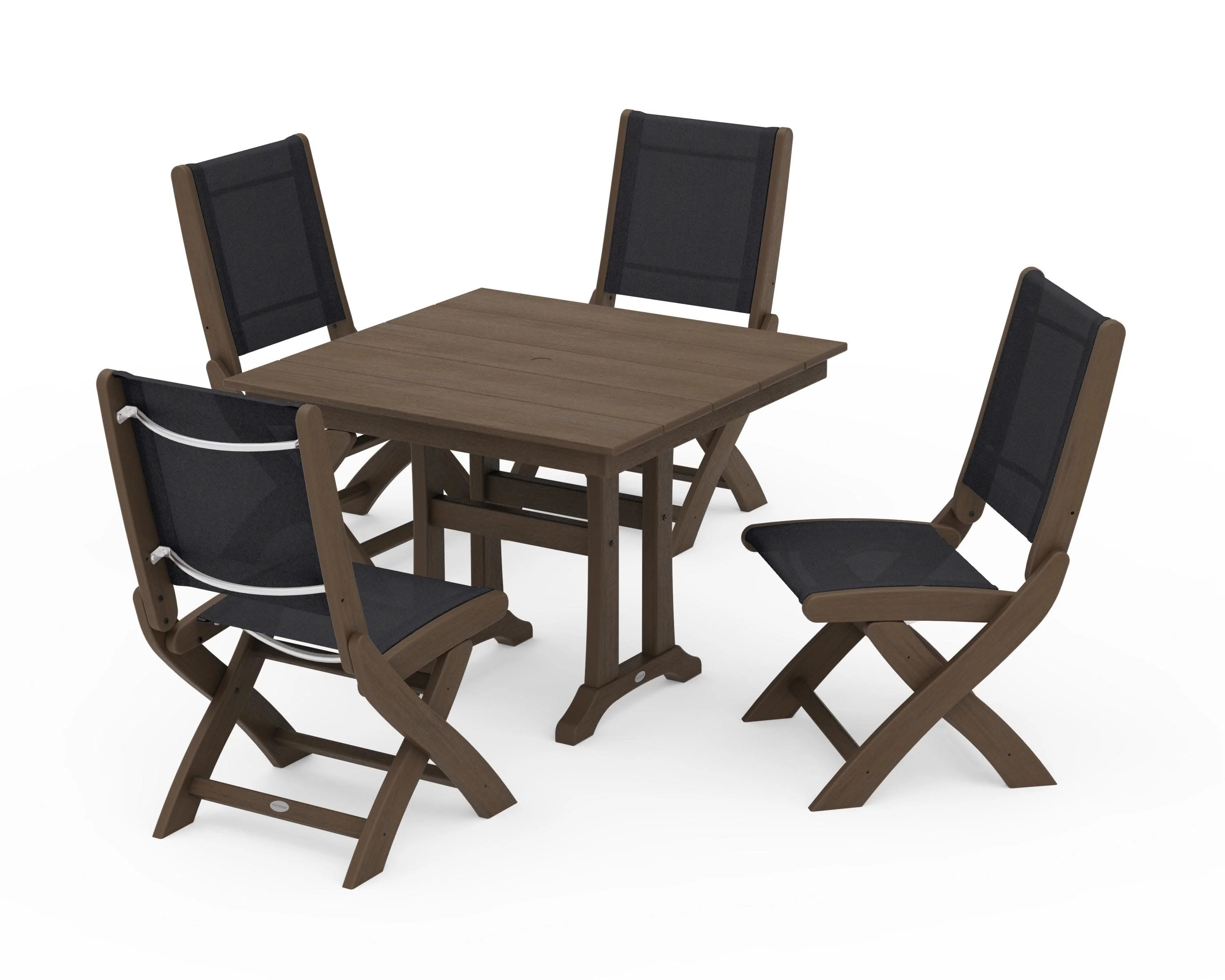 Coastal Folding Side Chair 5-Piece Farmhouse Dining Set With Trestle Legs - Image 147