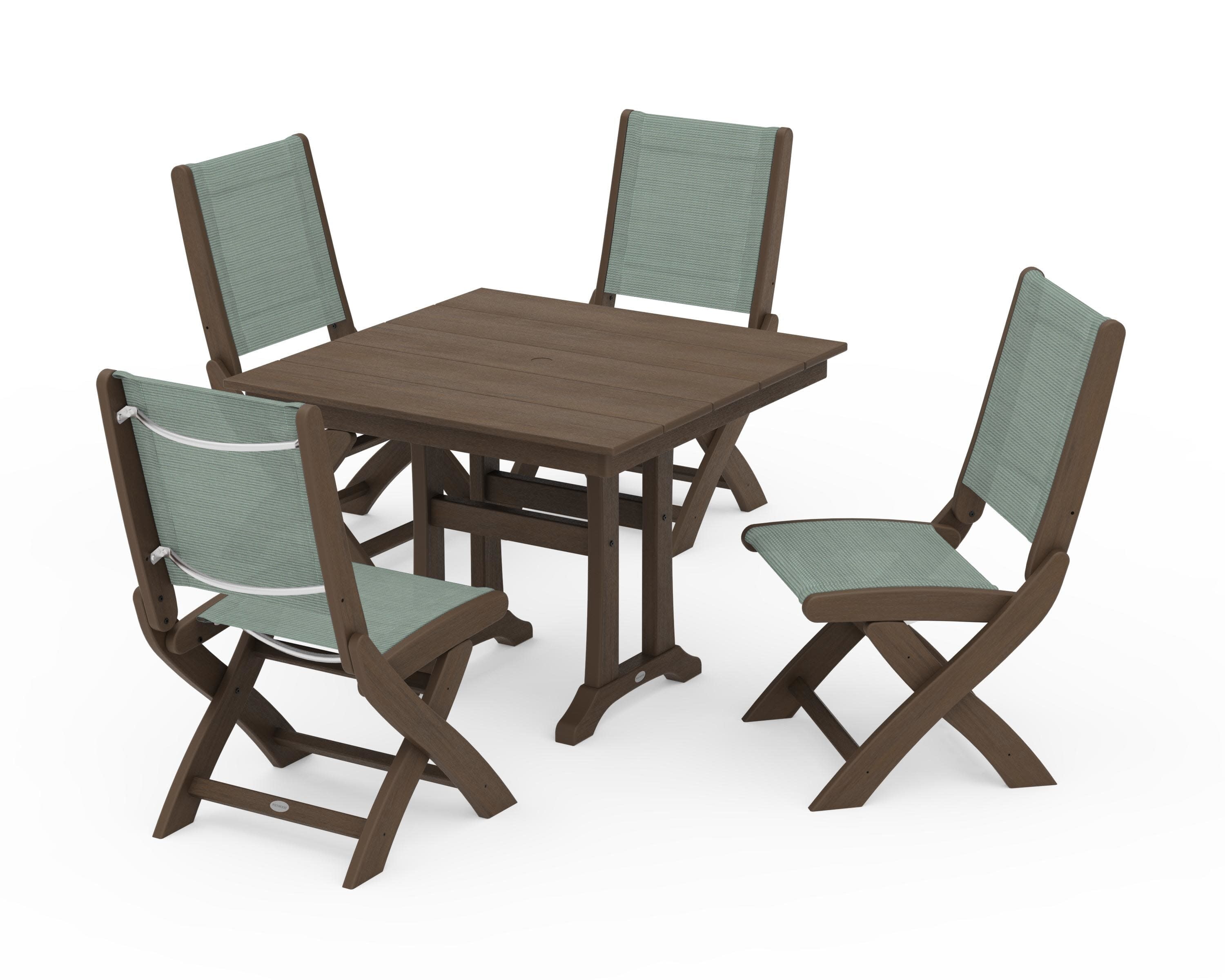 Coastal Folding Side Chair 5-Piece Farmhouse Dining Set With Trestle Legs - Image 149