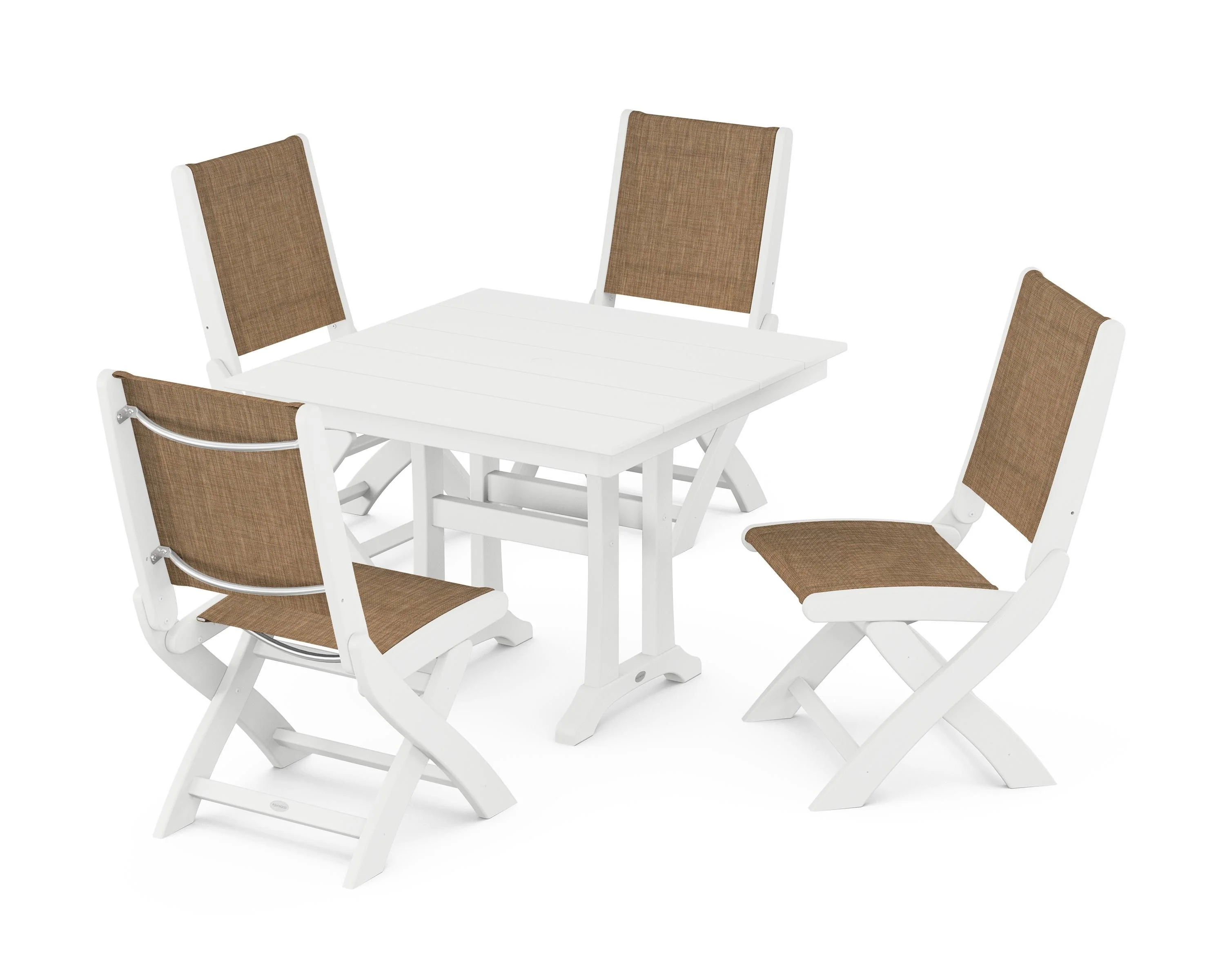 Coastal Folding Side Chair 5-Piece Farmhouse Dining Set With Trestle Legs - Image 15