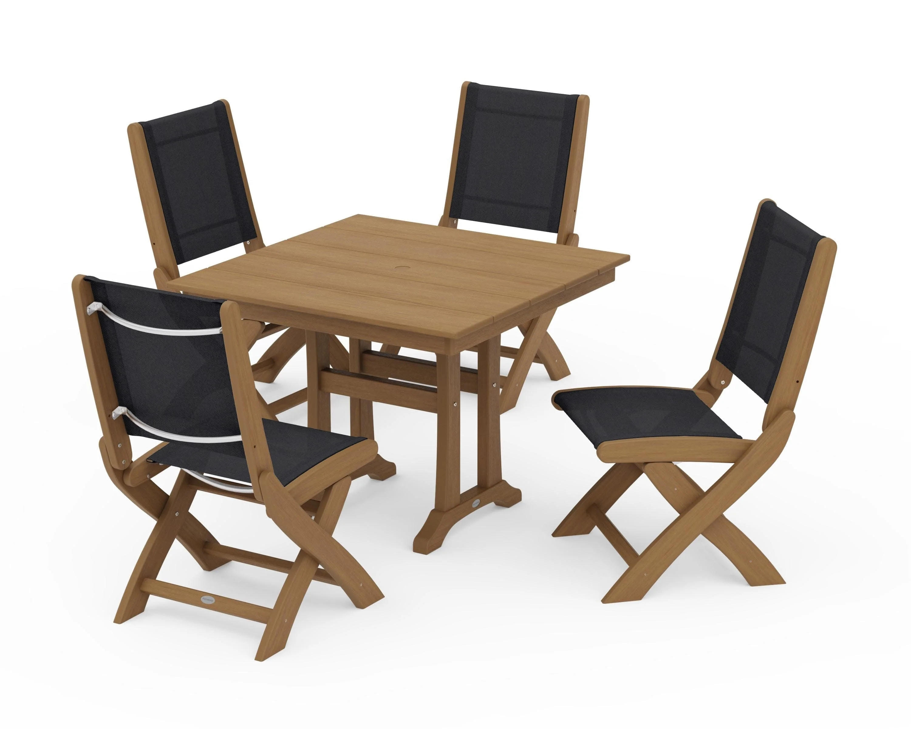 Coastal Folding Side Chair 5-Piece Farmhouse Dining Set With Trestle Legs - Image 150