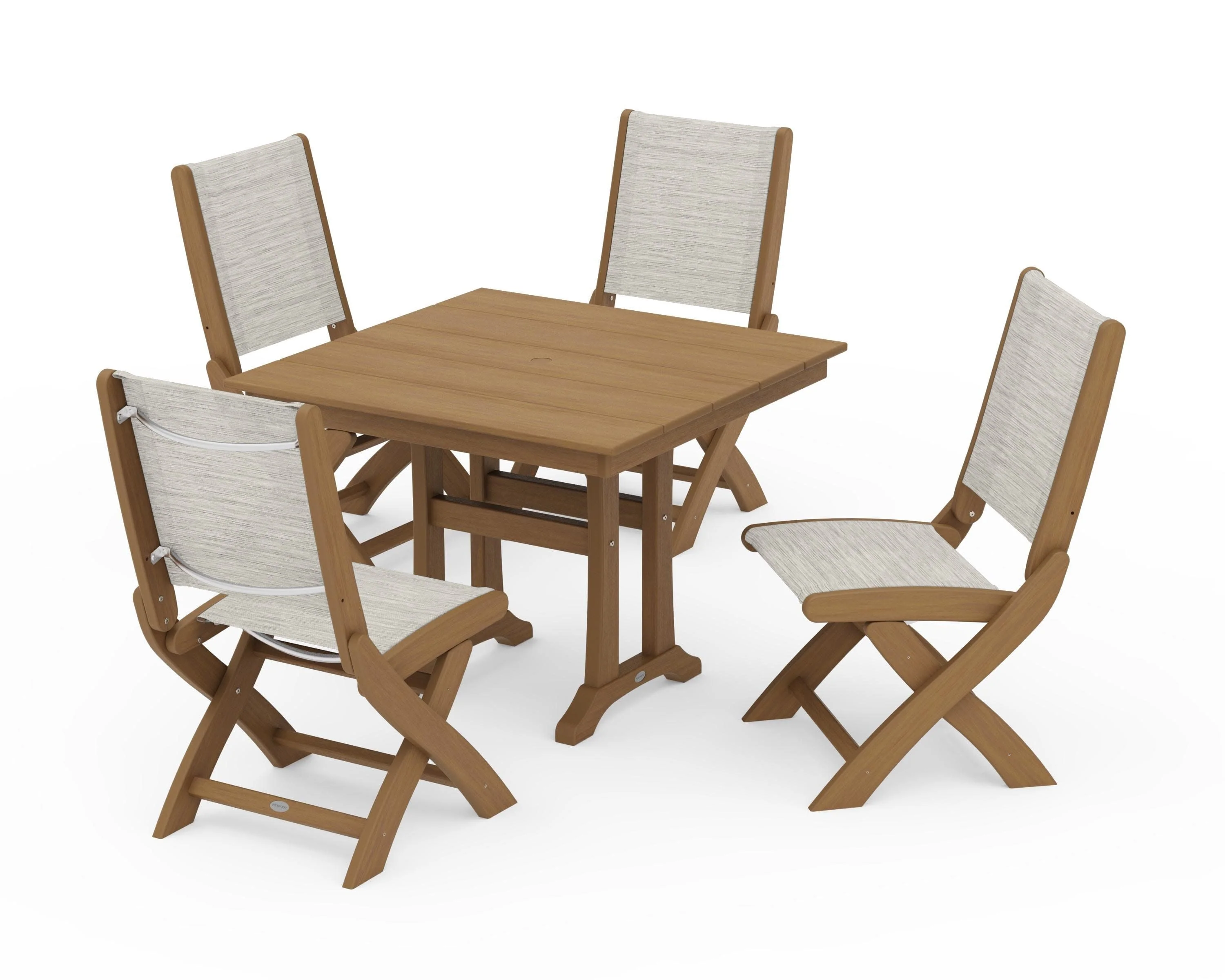 Coastal Folding Side Chair 5-Piece Farmhouse Dining Set With Trestle Legs - Image 152
