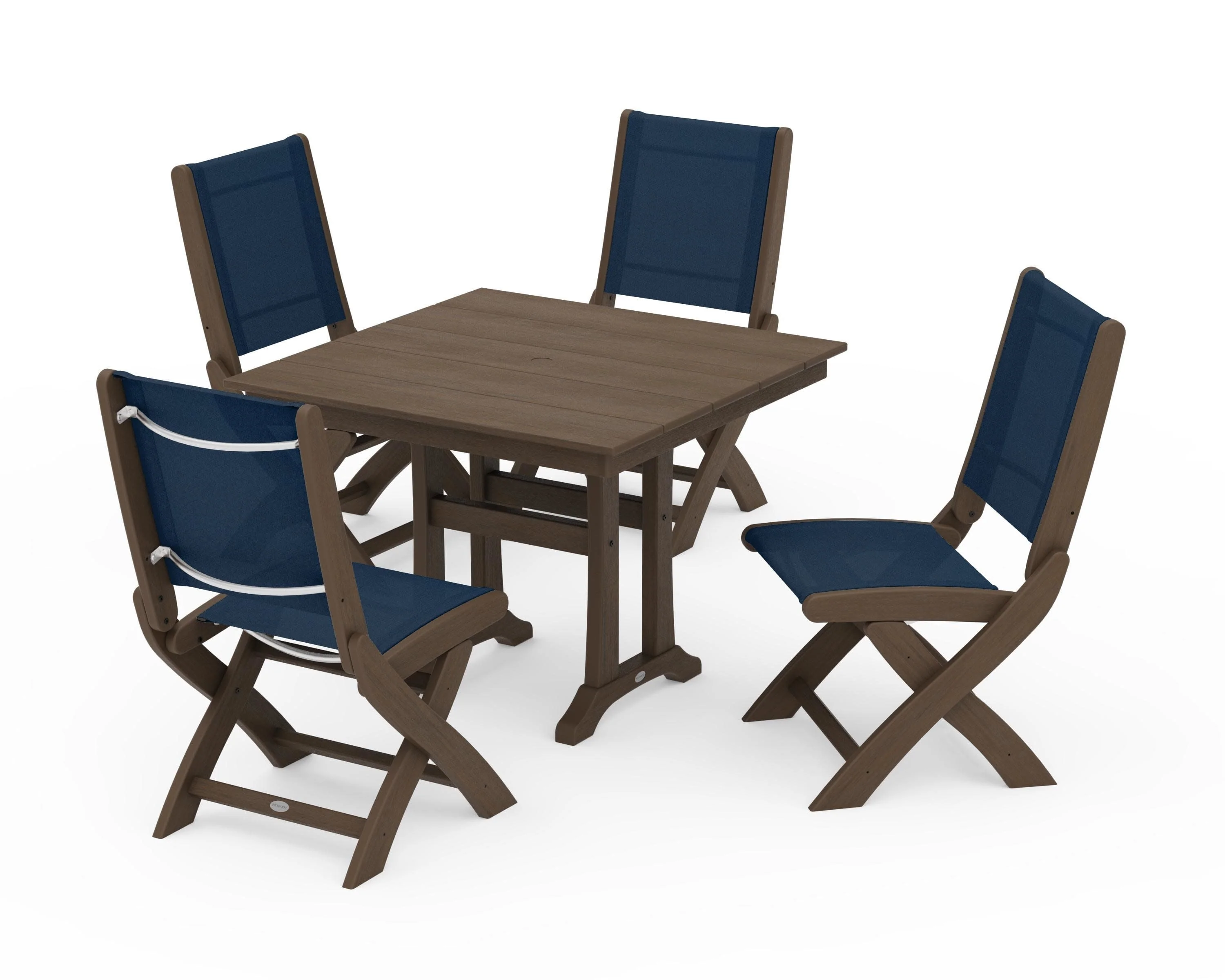 Coastal Folding Side Chair 5-Piece Farmhouse Dining Set With Trestle Legs - Image 153