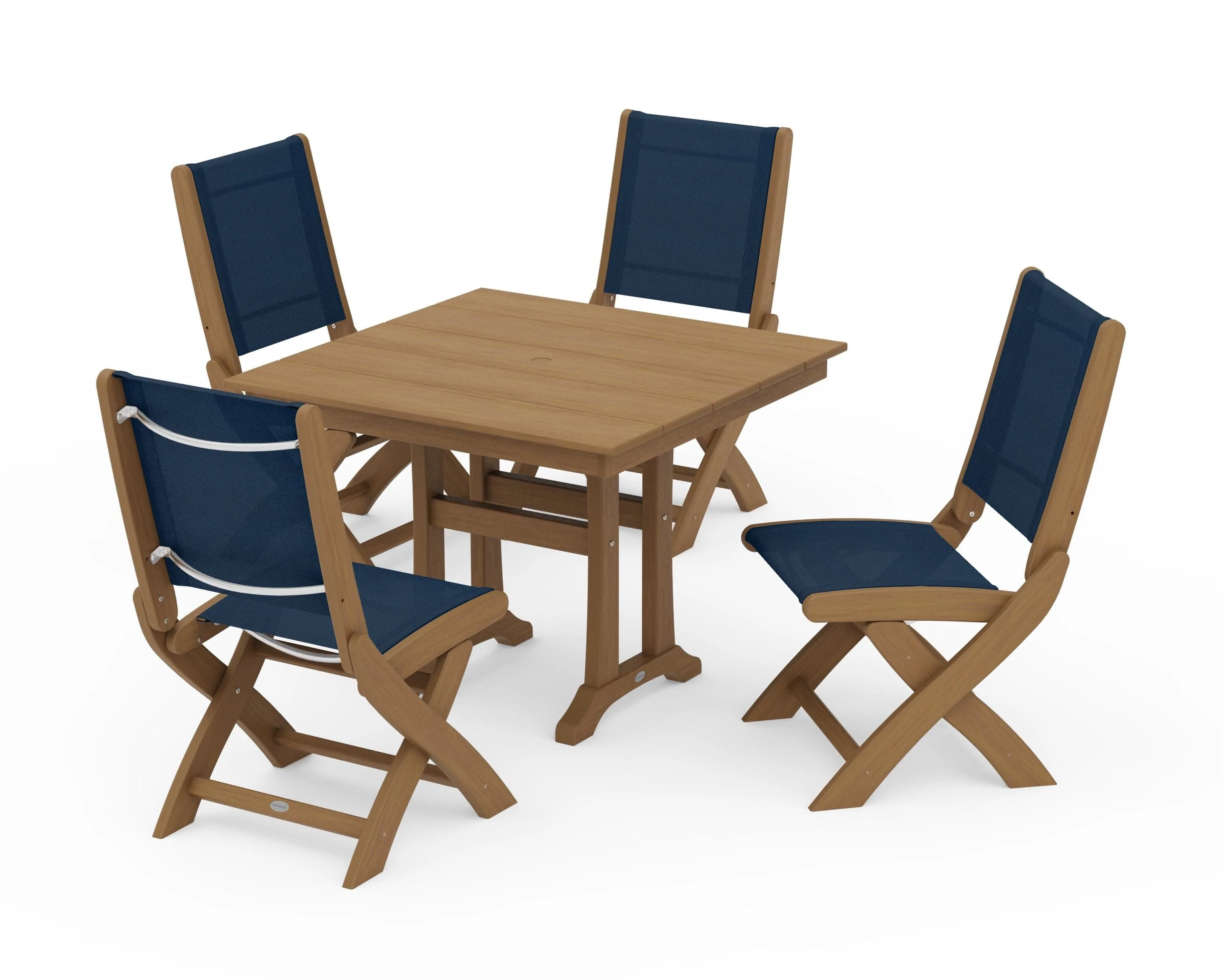 Coastal Folding Side Chair 5-Piece Farmhouse Dining Set With Trestle Legs - Image 154