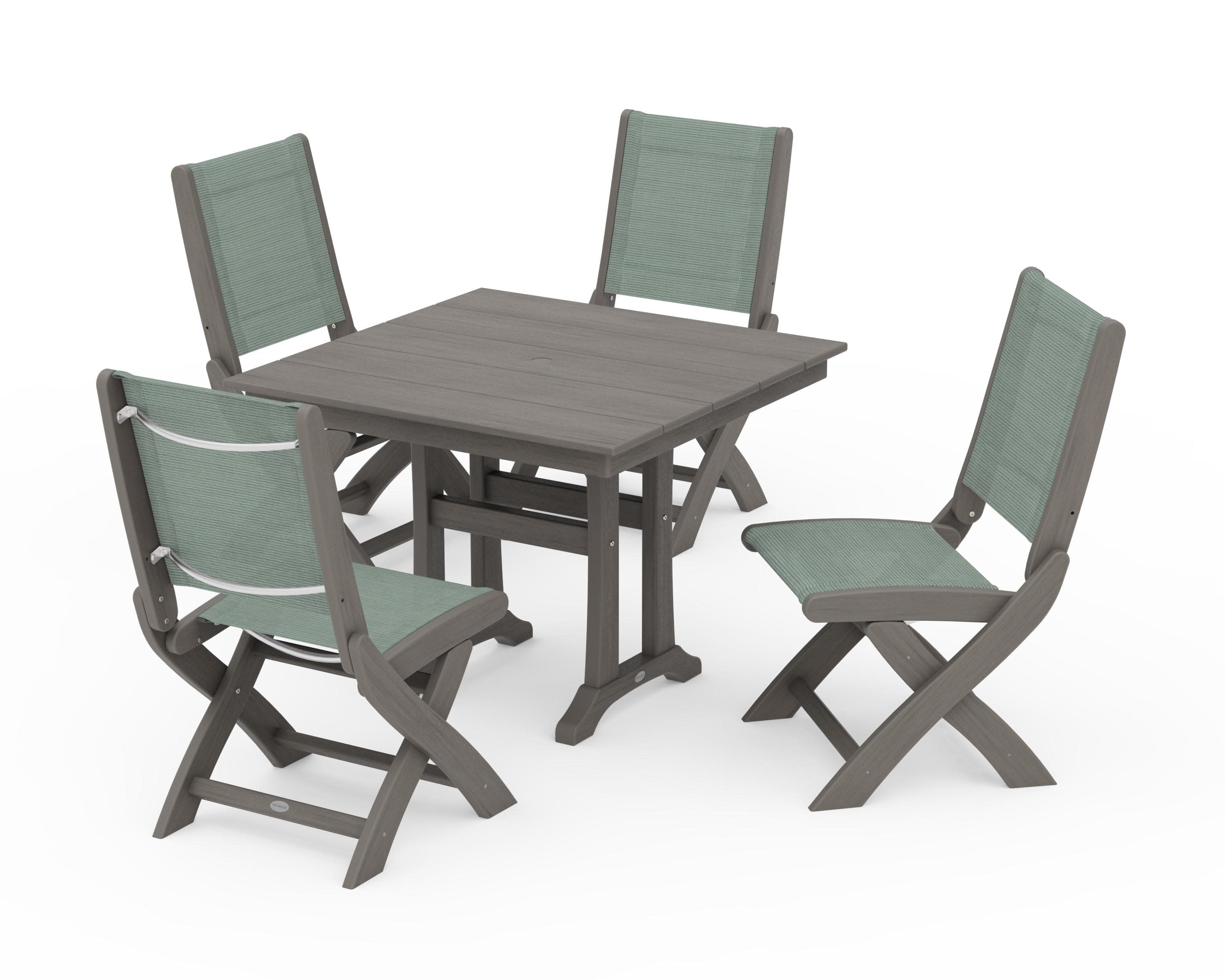 Coastal Folding Side Chair 5-Piece Farmhouse Dining Set With Trestle Legs - Image 155