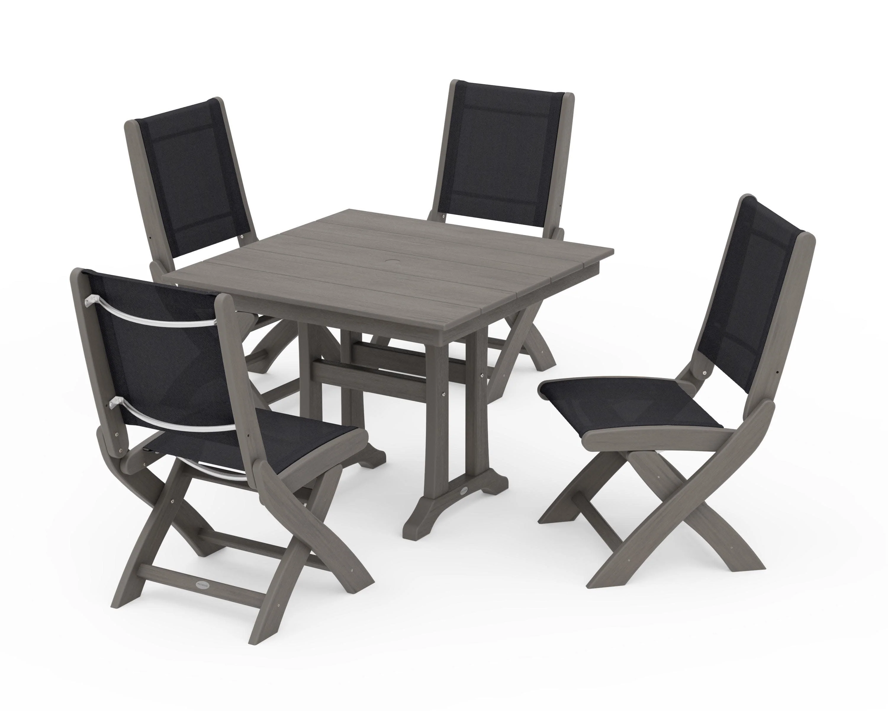 Coastal Folding Side Chair 5-Piece Farmhouse Dining Set With Trestle Legs - Image 156