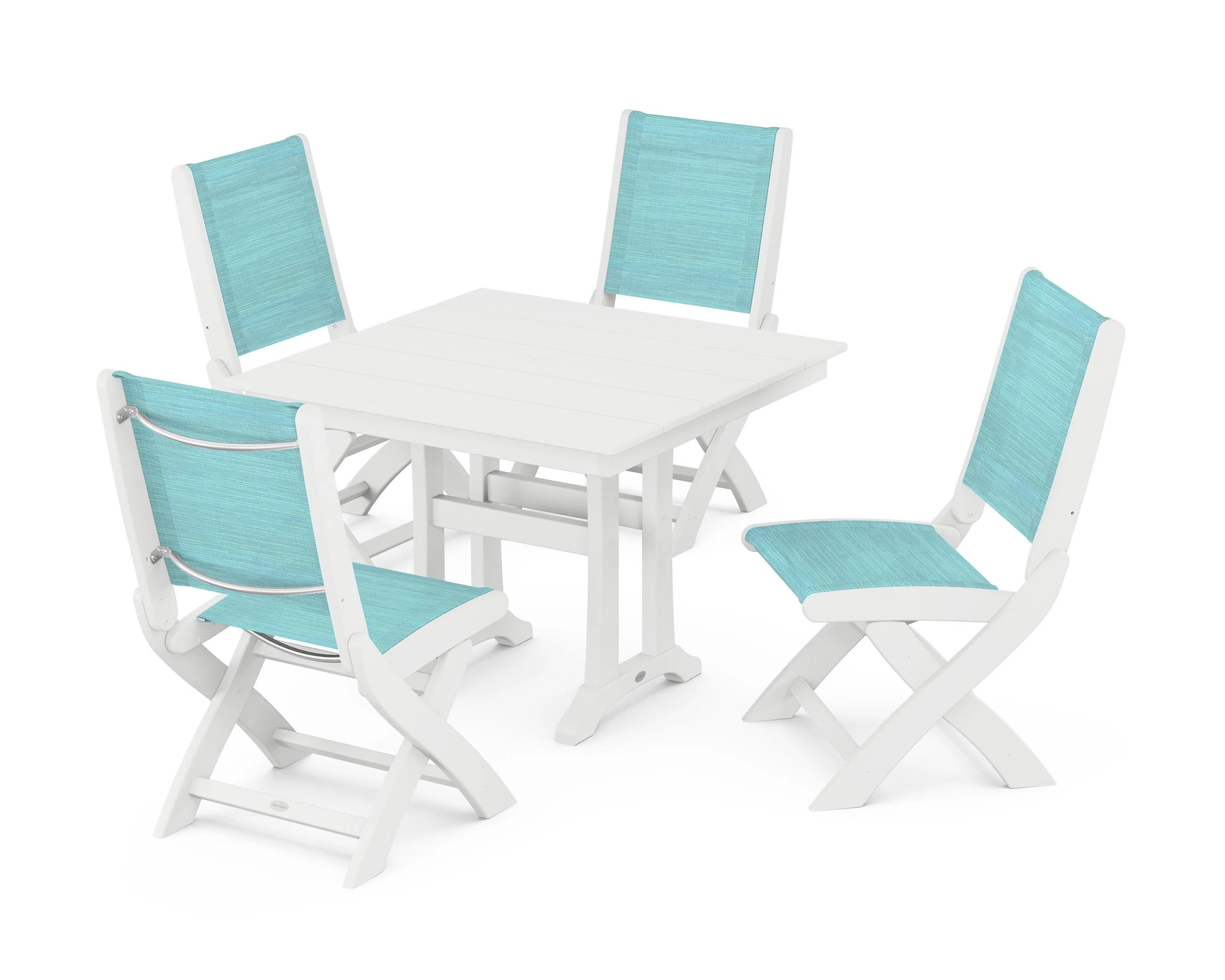 Coastal Folding Side Chair 5-Piece Farmhouse Dining Set With Trestle Legs - Image 16