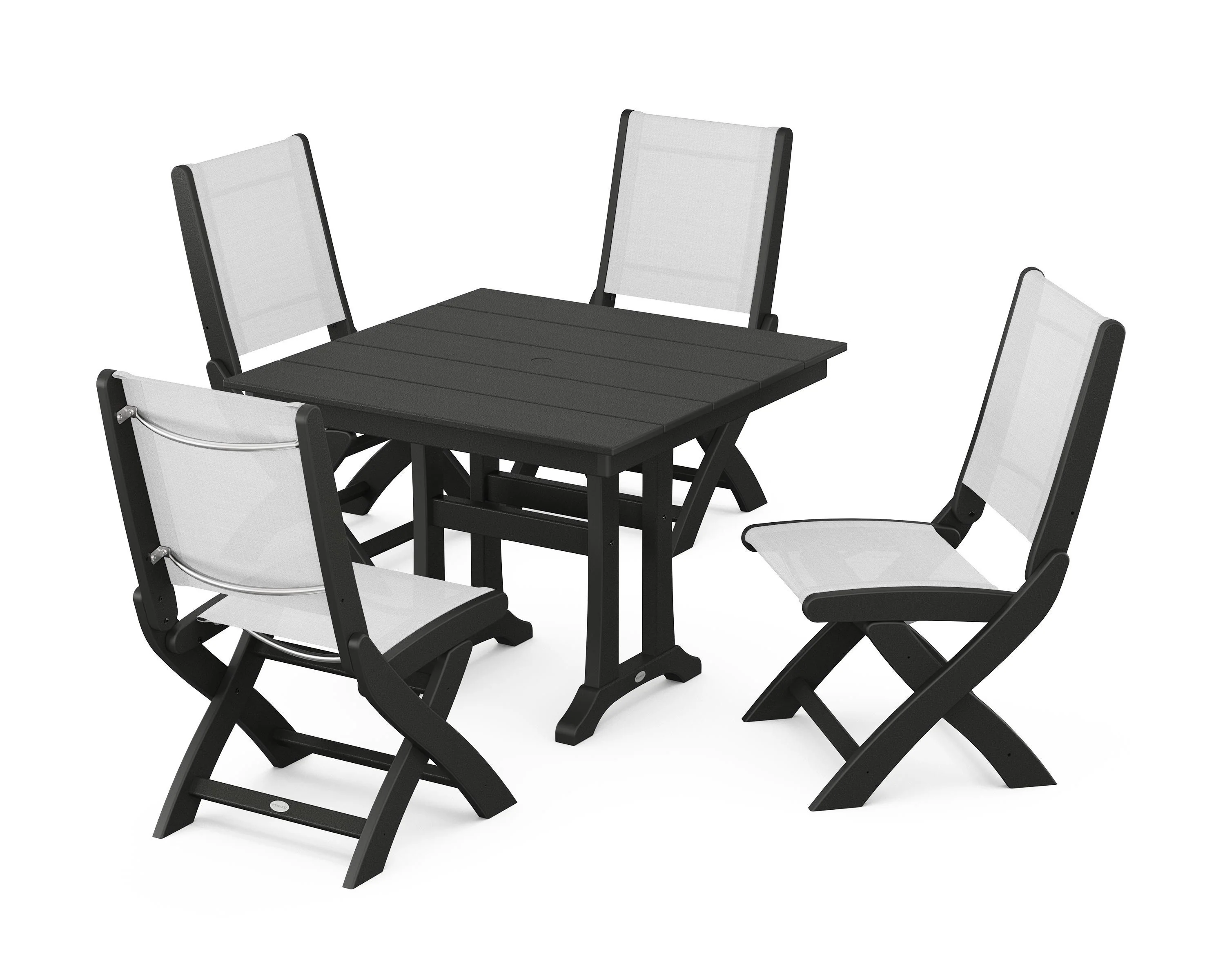 Coastal Folding Side Chair 5-Piece Farmhouse Dining Set With Trestle Legs - Image 17