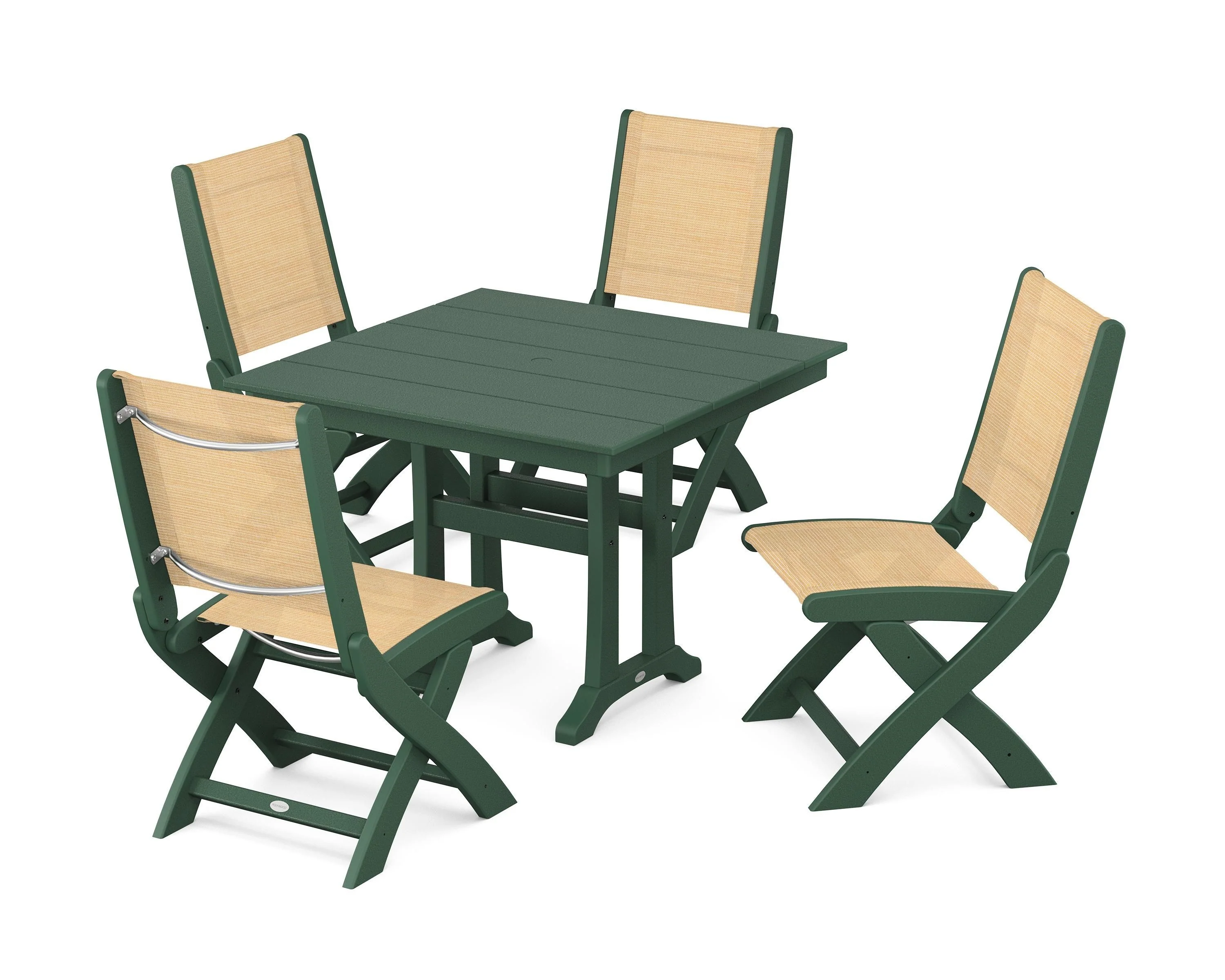 Coastal Folding Side Chair 5-Piece Farmhouse Dining Set With Trestle Legs - Image 18