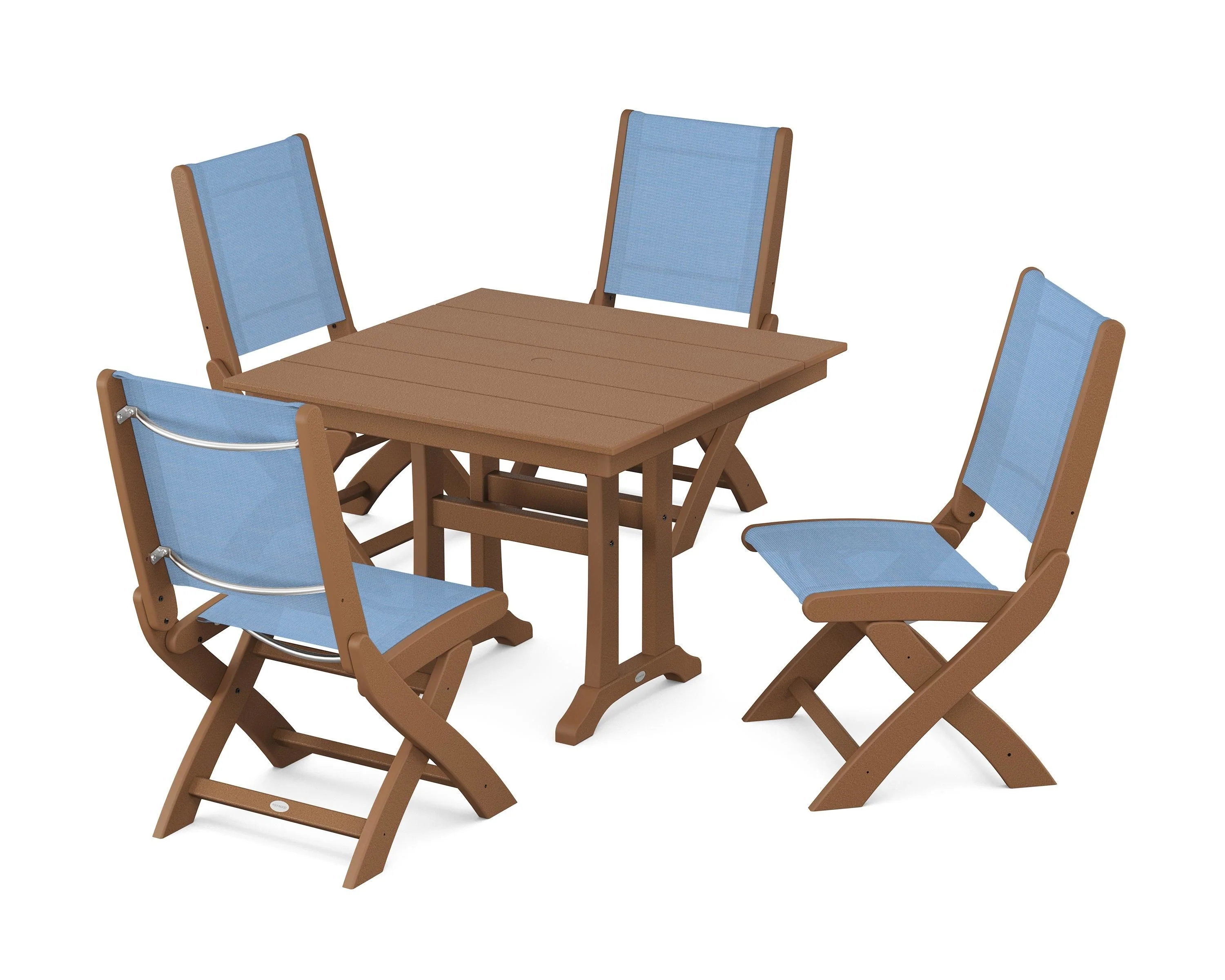 Coastal Folding Side Chair 5-Piece Farmhouse Dining Set With Trestle Legs - Image 19