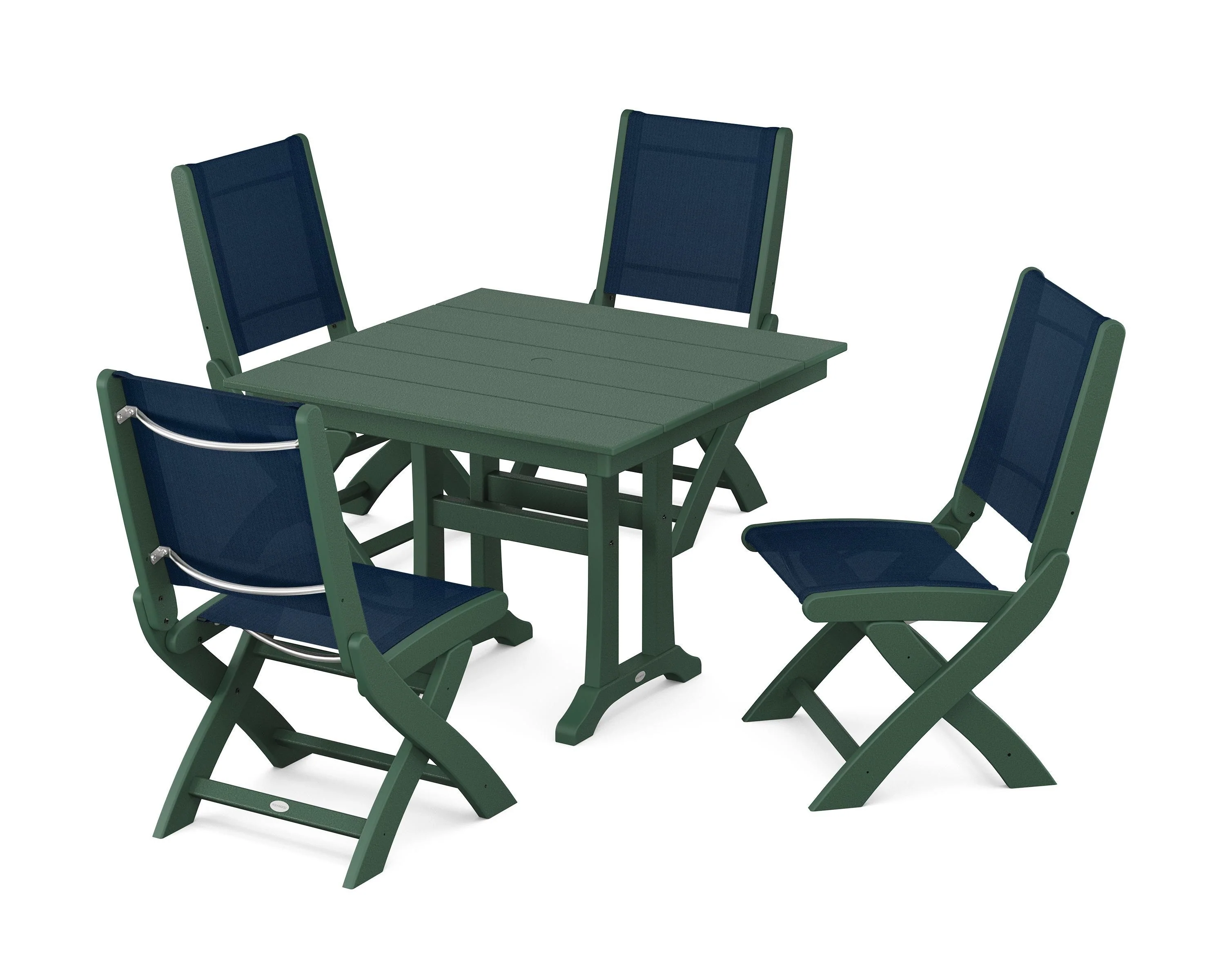 Coastal Folding Side Chair 5-Piece Farmhouse Dining Set With Trestle Legs - Image 20