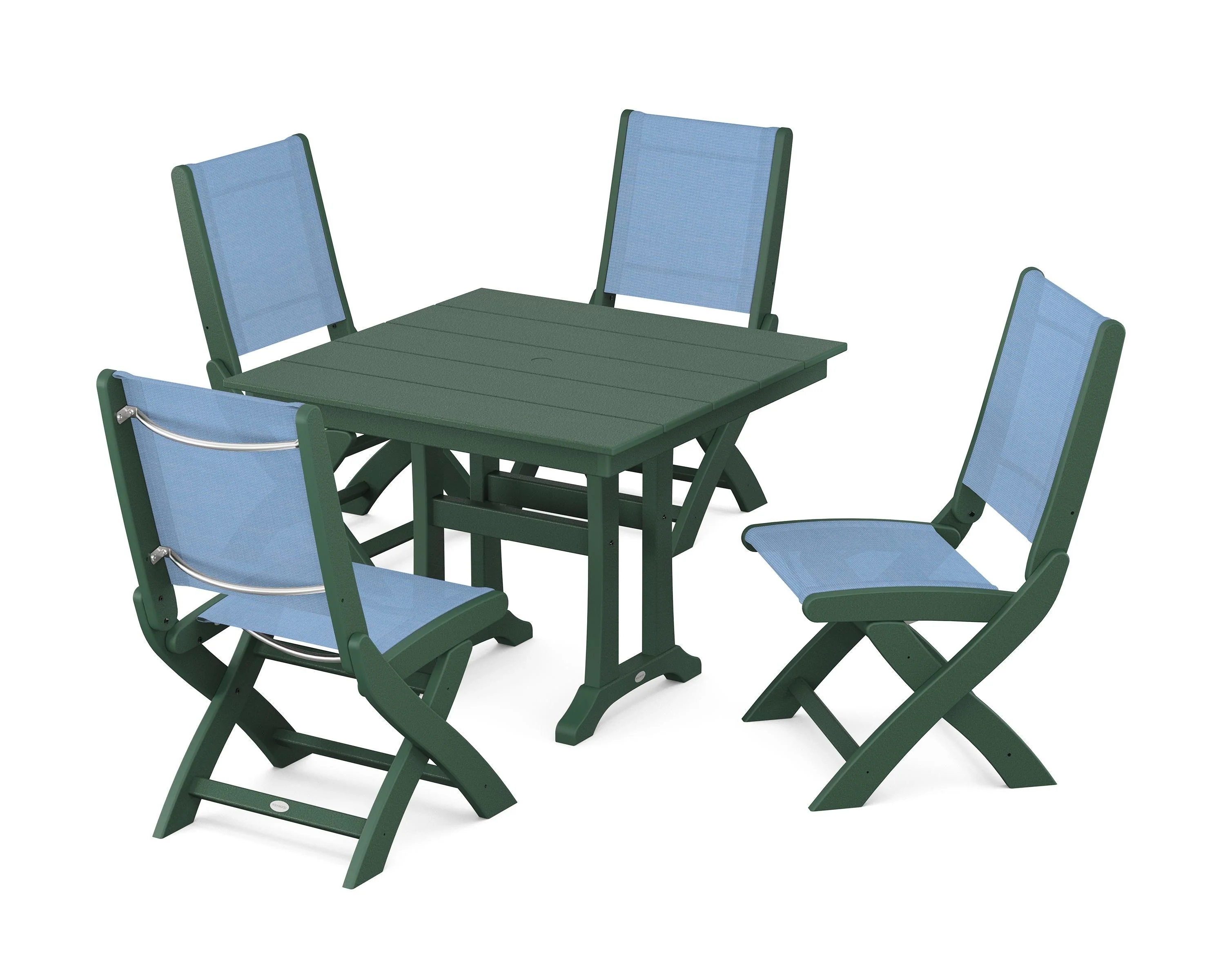 Coastal Folding Side Chair 5-Piece Farmhouse Dining Set With Trestle Legs - Image 24