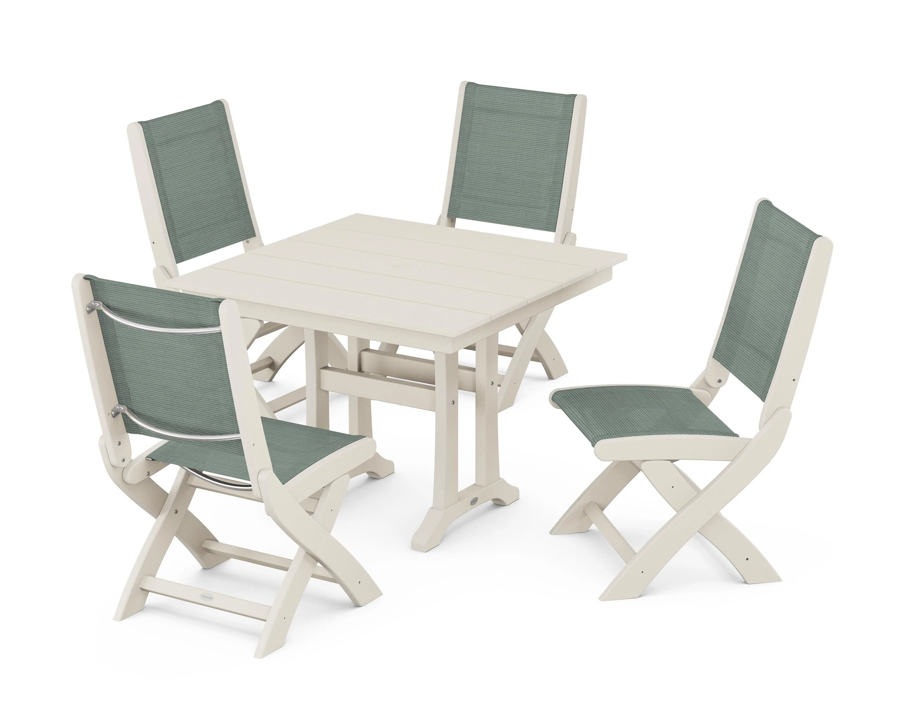 Coastal Folding Side Chair 5-Piece Farmhouse Dining Set With Trestle Legs - Image 25