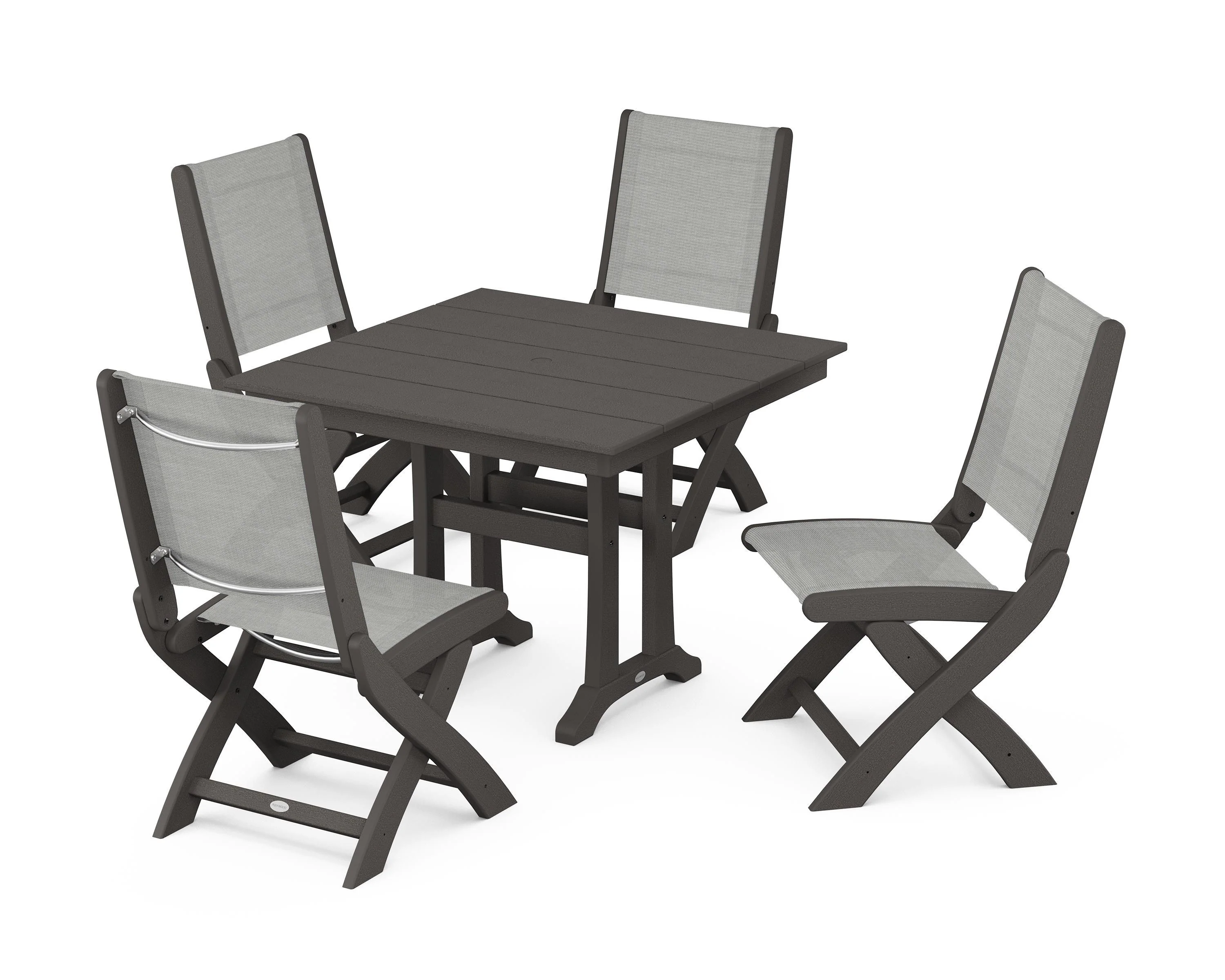 Coastal Folding Side Chair 5-Piece Farmhouse Dining Set With Trestle Legs - Image 28