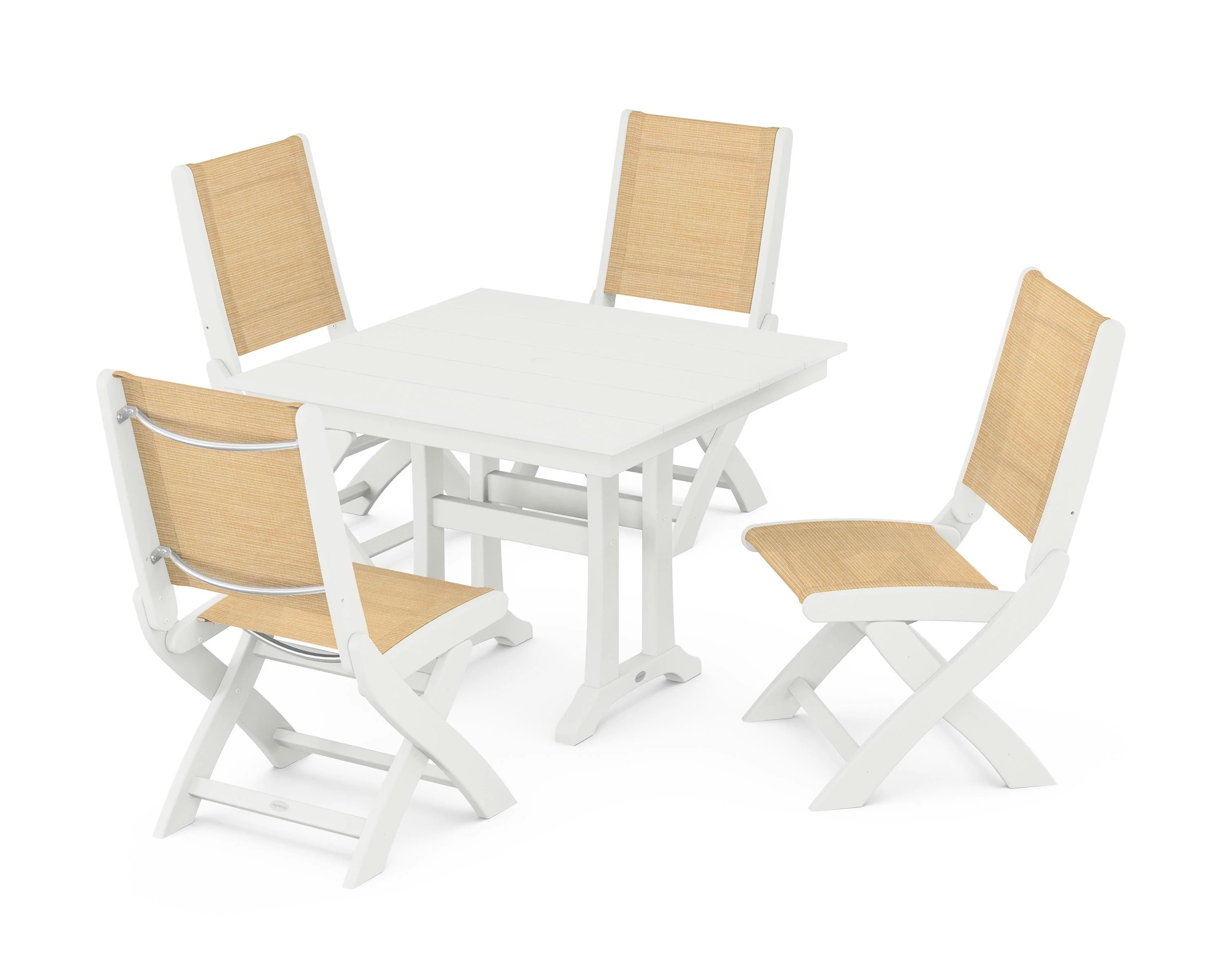 Coastal Folding Side Chair 5-Piece Farmhouse Dining Set With Trestle Legs - Image 29
