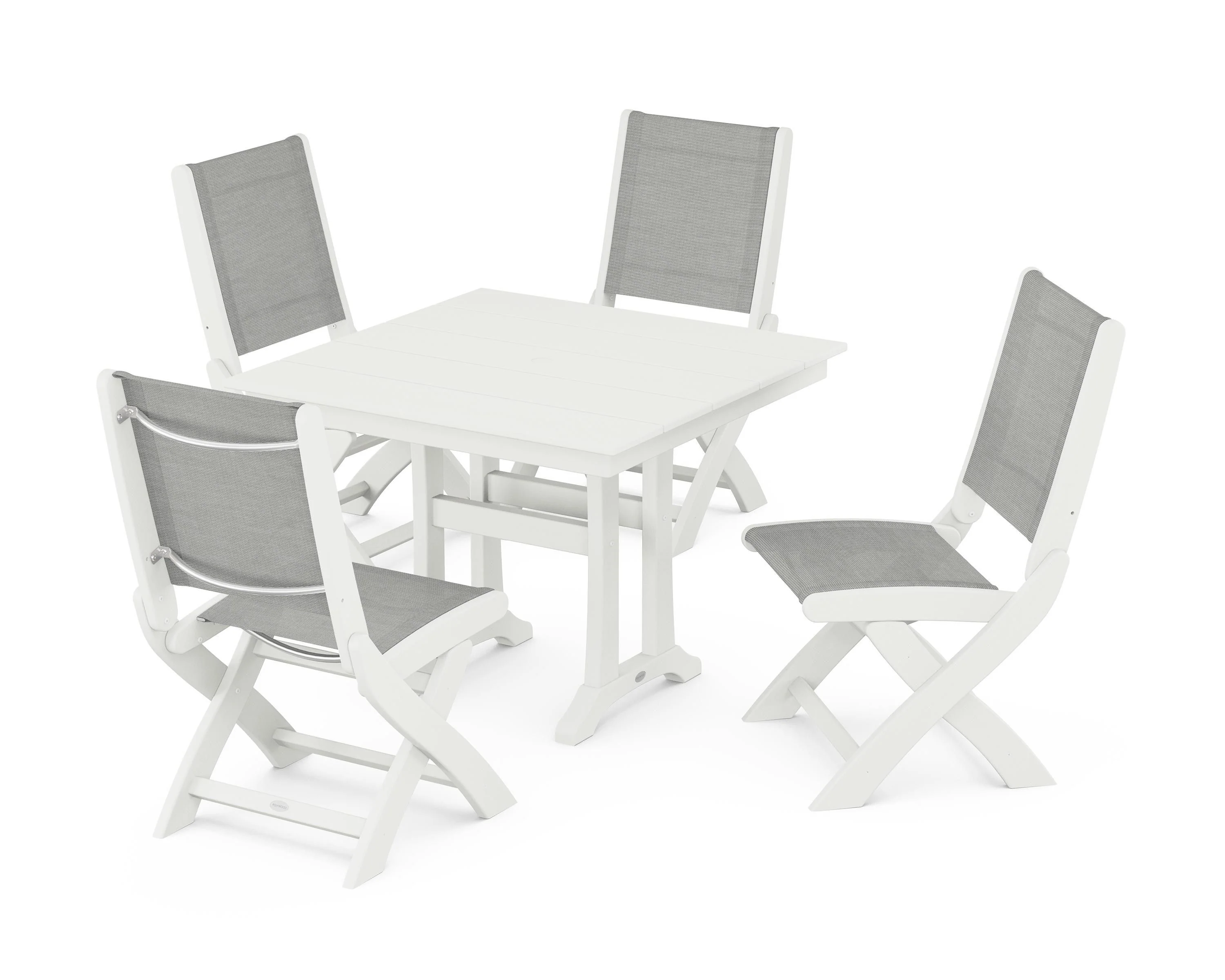 Coastal Folding Side Chair 5-Piece Farmhouse Dining Set With Trestle Legs - Image 30