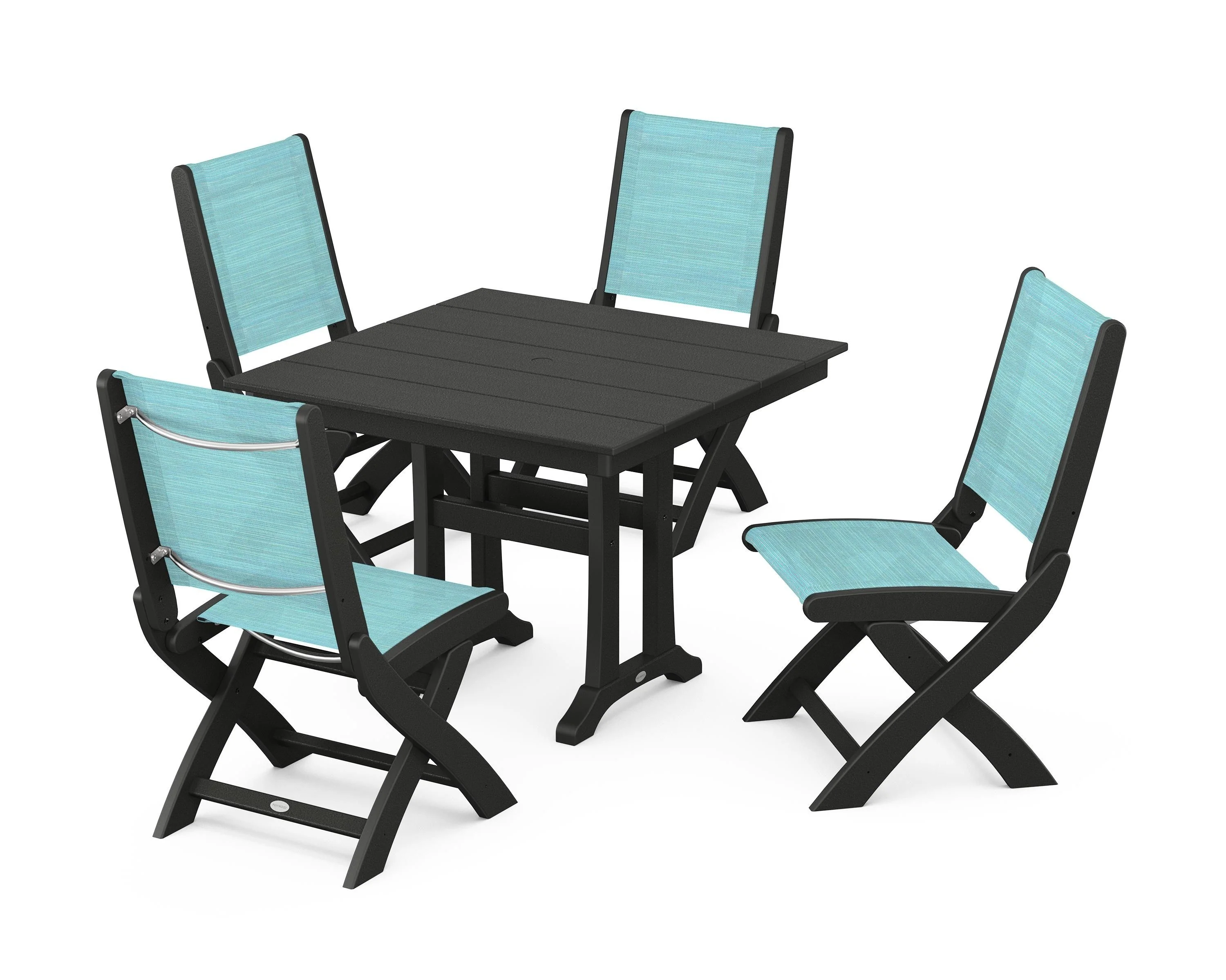Coastal Folding Side Chair 5-Piece Farmhouse Dining Set With Trestle Legs - Image 31
