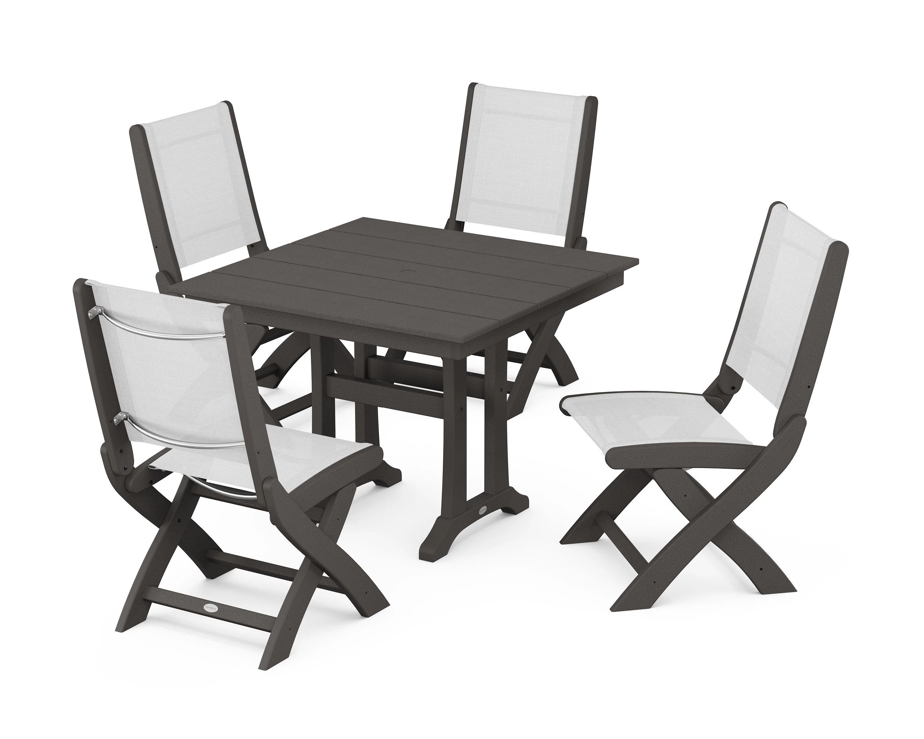 Coastal Folding Side Chair 5-Piece Farmhouse Dining Set With Trestle Legs - Image 32