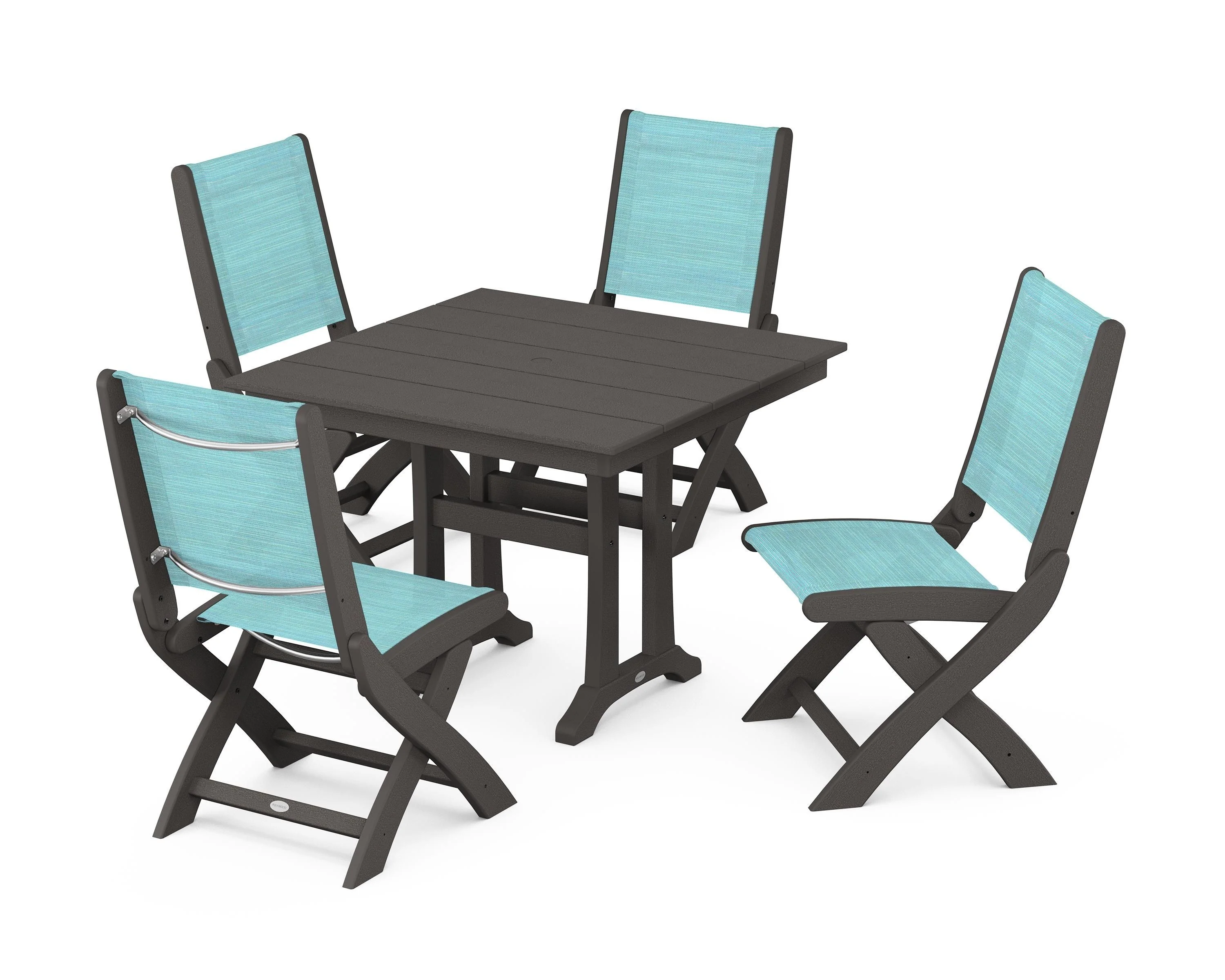 Coastal Folding Side Chair 5-Piece Farmhouse Dining Set With Trestle Legs - Image 36