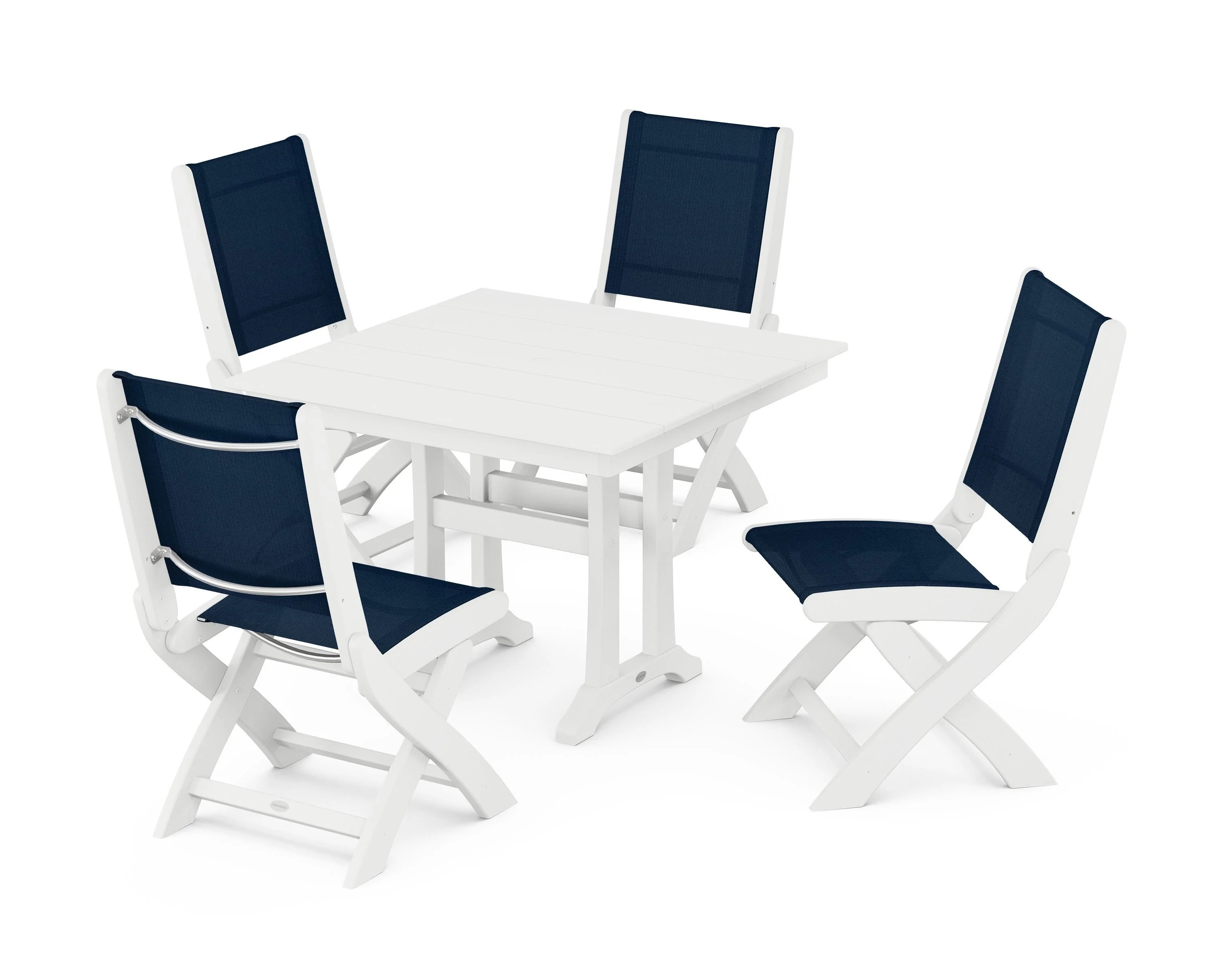Coastal Folding Side Chair 5-Piece Farmhouse Dining Set With Trestle Legs - Image 37
