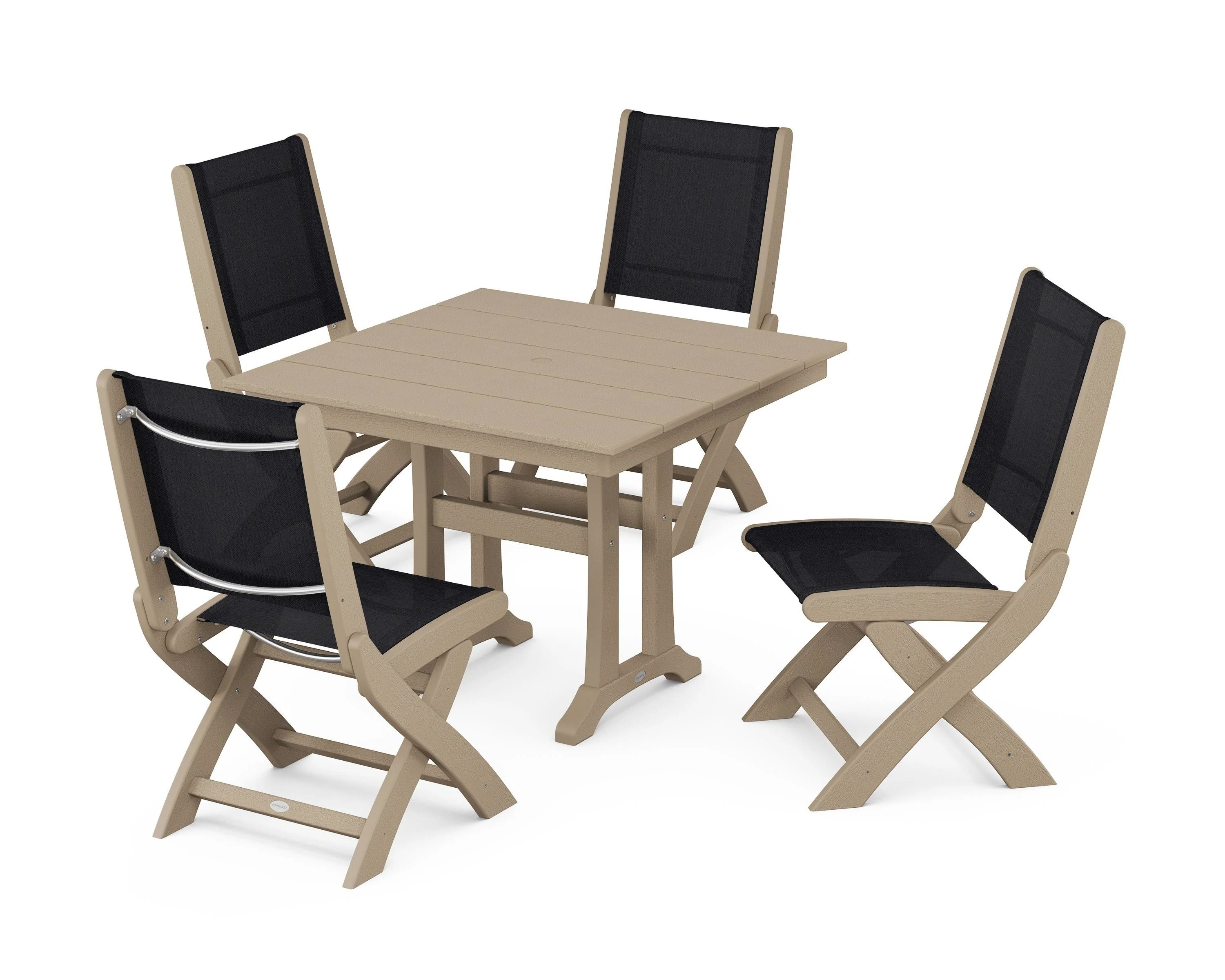Coastal Folding Side Chair 5-Piece Farmhouse Dining Set With Trestle Legs - Image 38