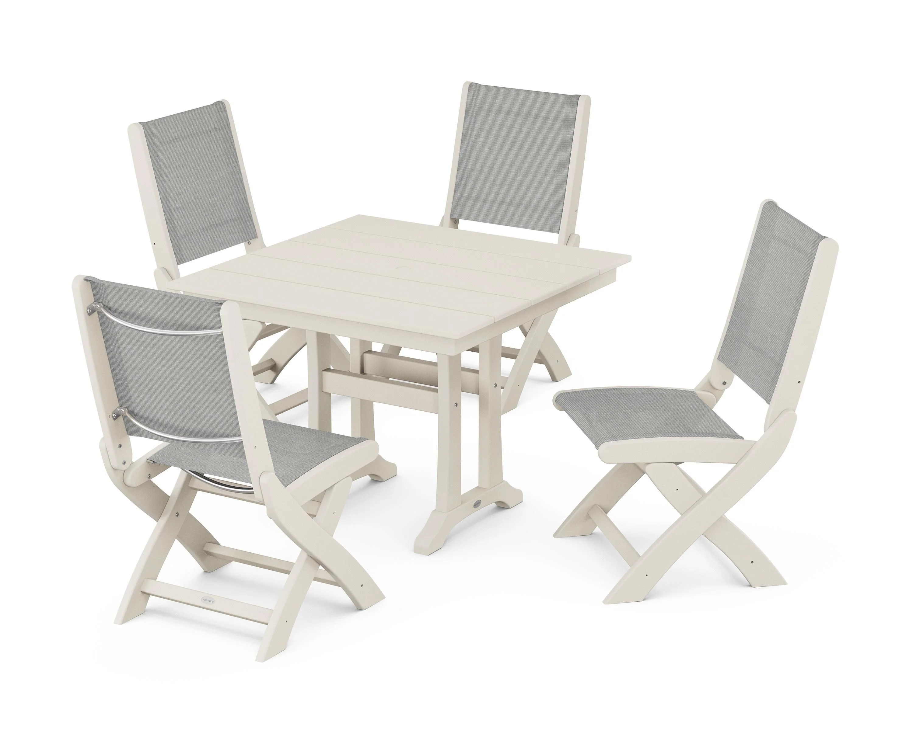Coastal Folding Side Chair 5-Piece Farmhouse Dining Set With Trestle Legs - Image 39