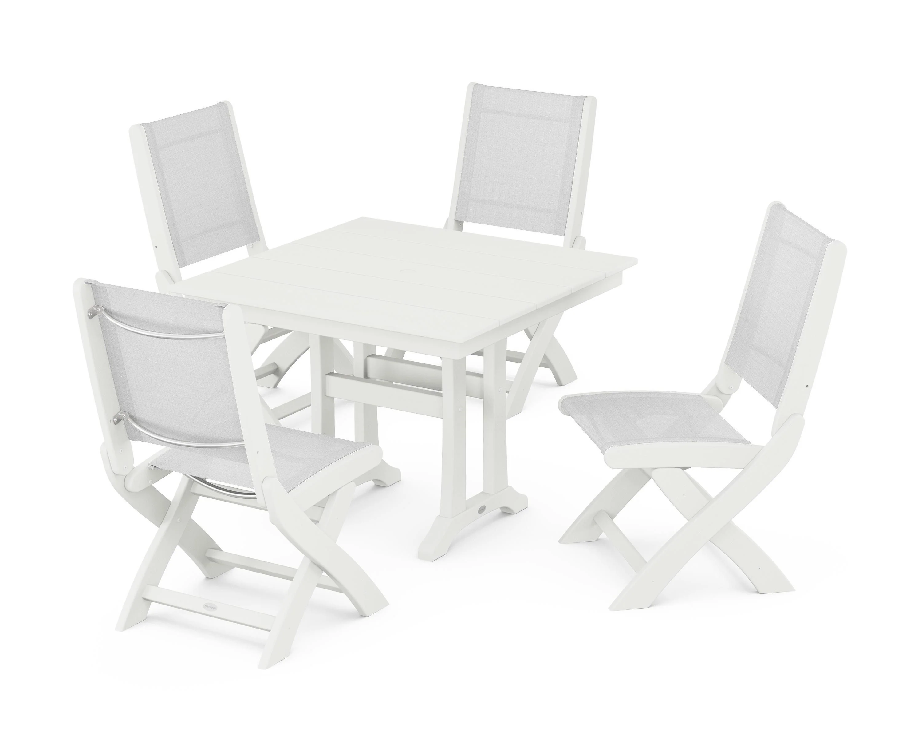 Coastal Folding Side Chair 5-Piece Farmhouse Dining Set With Trestle Legs - Image 4