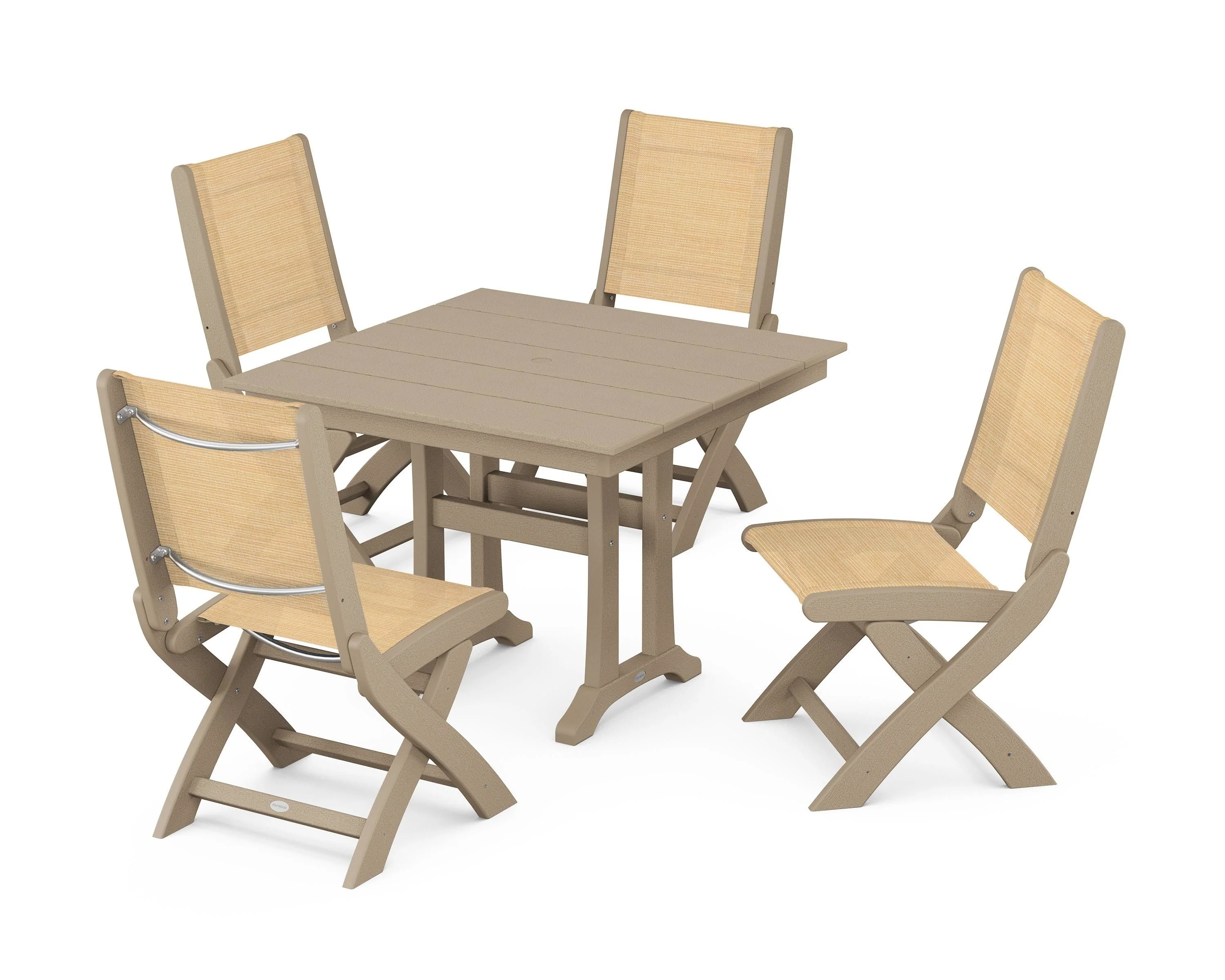 Coastal Folding Side Chair 5-Piece Farmhouse Dining Set With Trestle Legs - Image 41