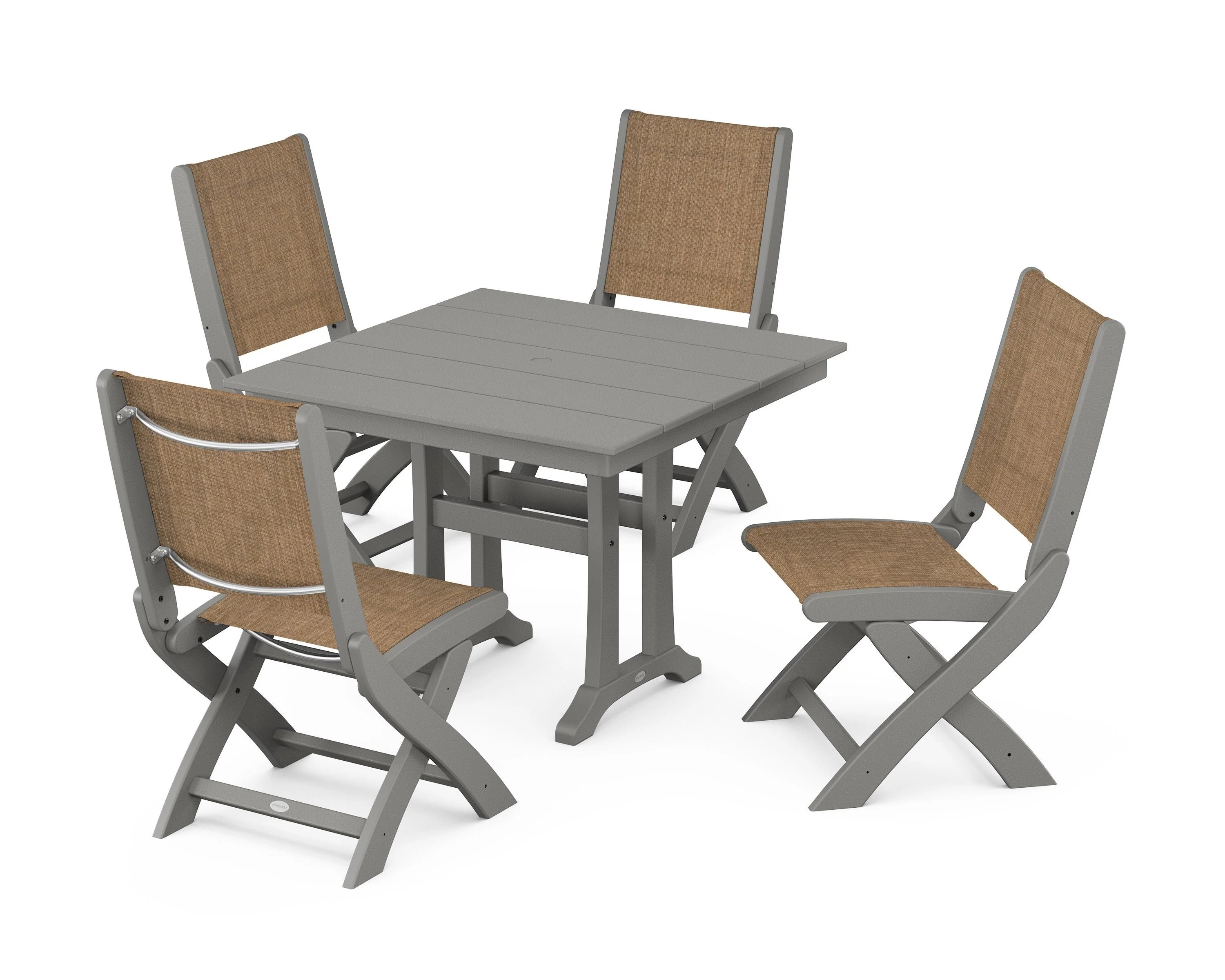 Coastal Folding Side Chair 5-Piece Farmhouse Dining Set With Trestle Legs - Image 44