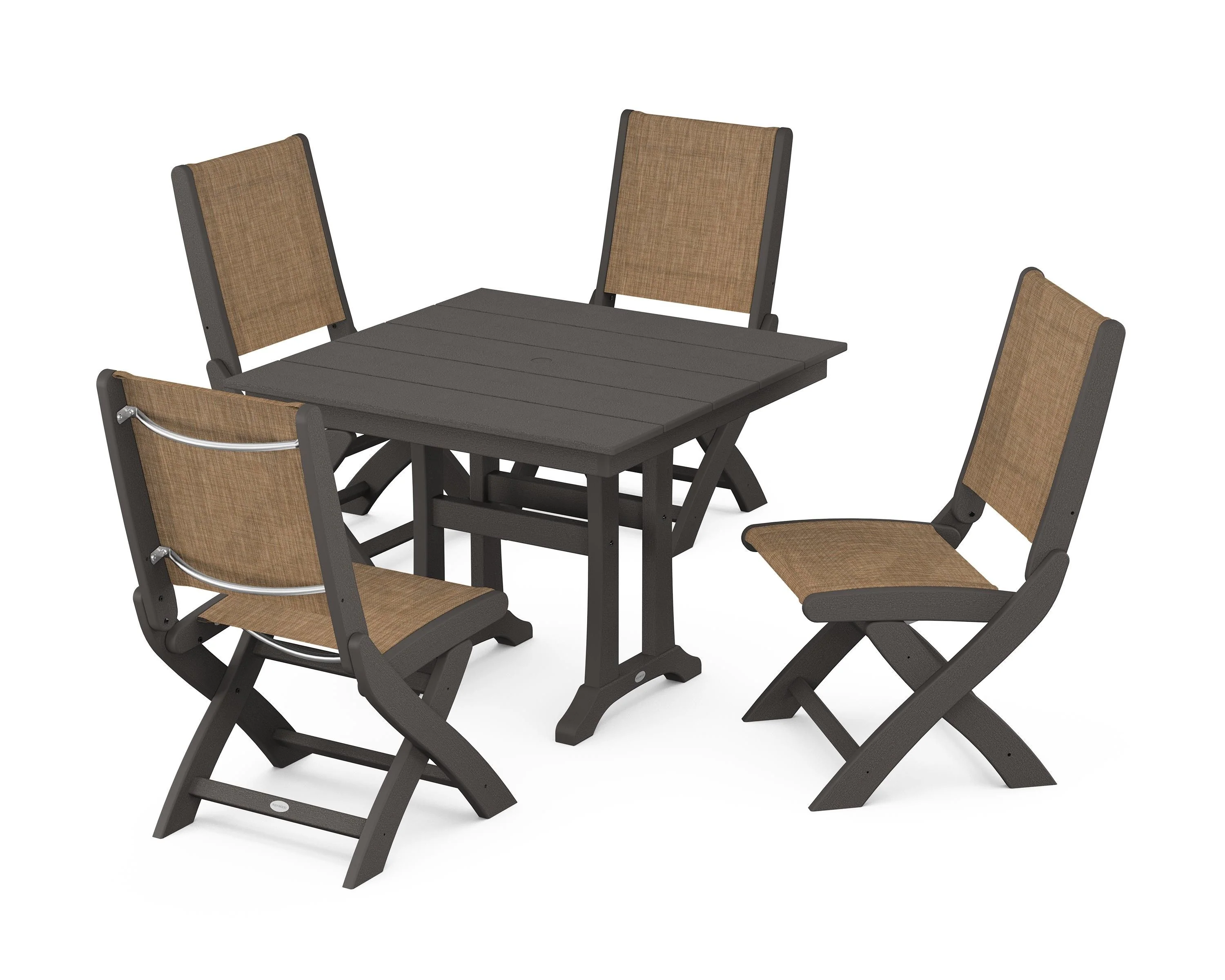 Coastal Folding Side Chair 5-Piece Farmhouse Dining Set With Trestle Legs - Image 45