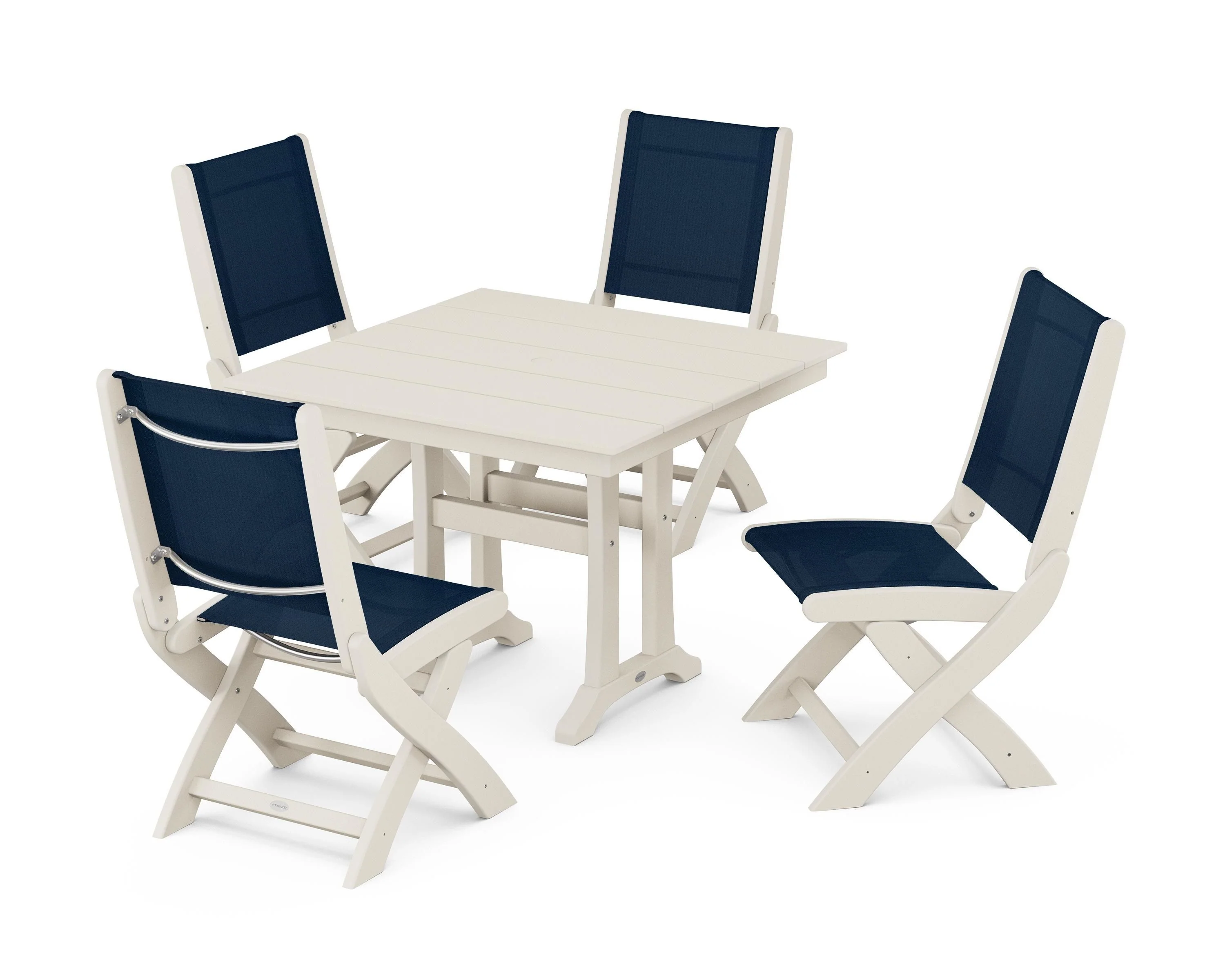 Coastal Folding Side Chair 5-Piece Farmhouse Dining Set With Trestle Legs - Image 46