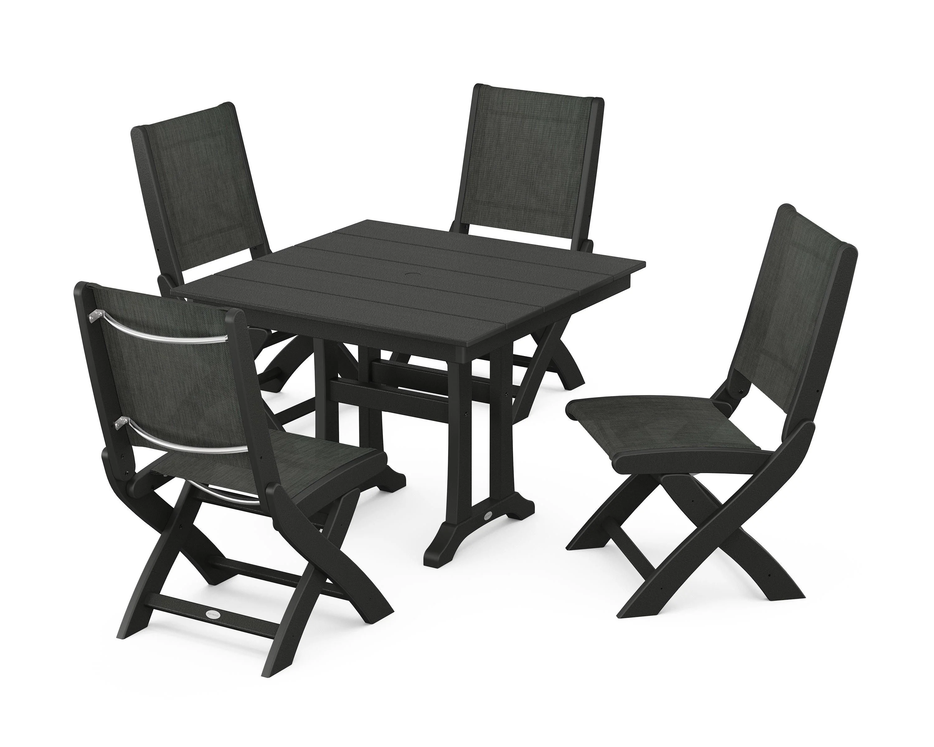 Coastal Folding Side Chair 5-Piece Farmhouse Dining Set With Trestle Legs - Image 47