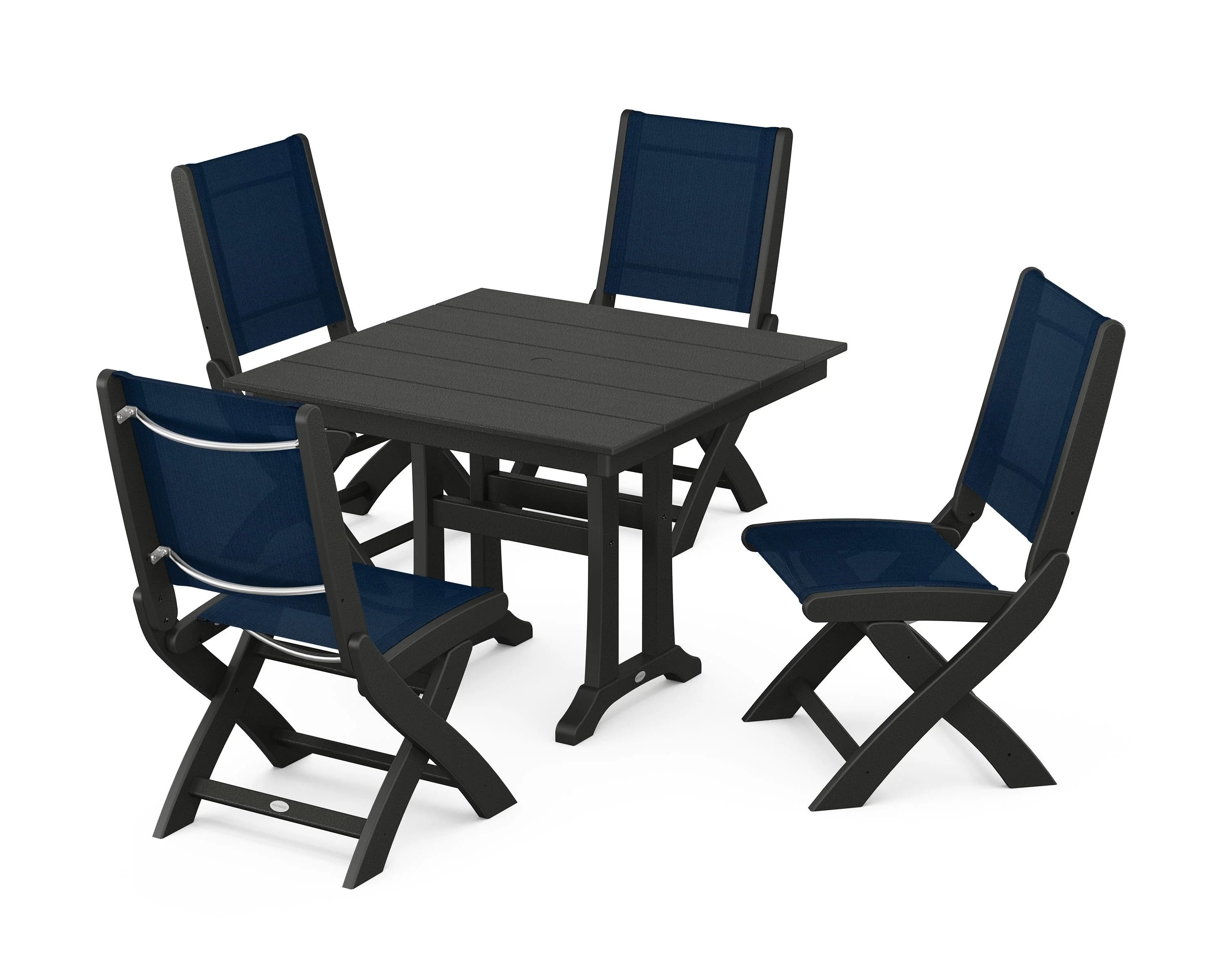 Coastal Folding Side Chair 5-Piece Farmhouse Dining Set With Trestle Legs - Image 48