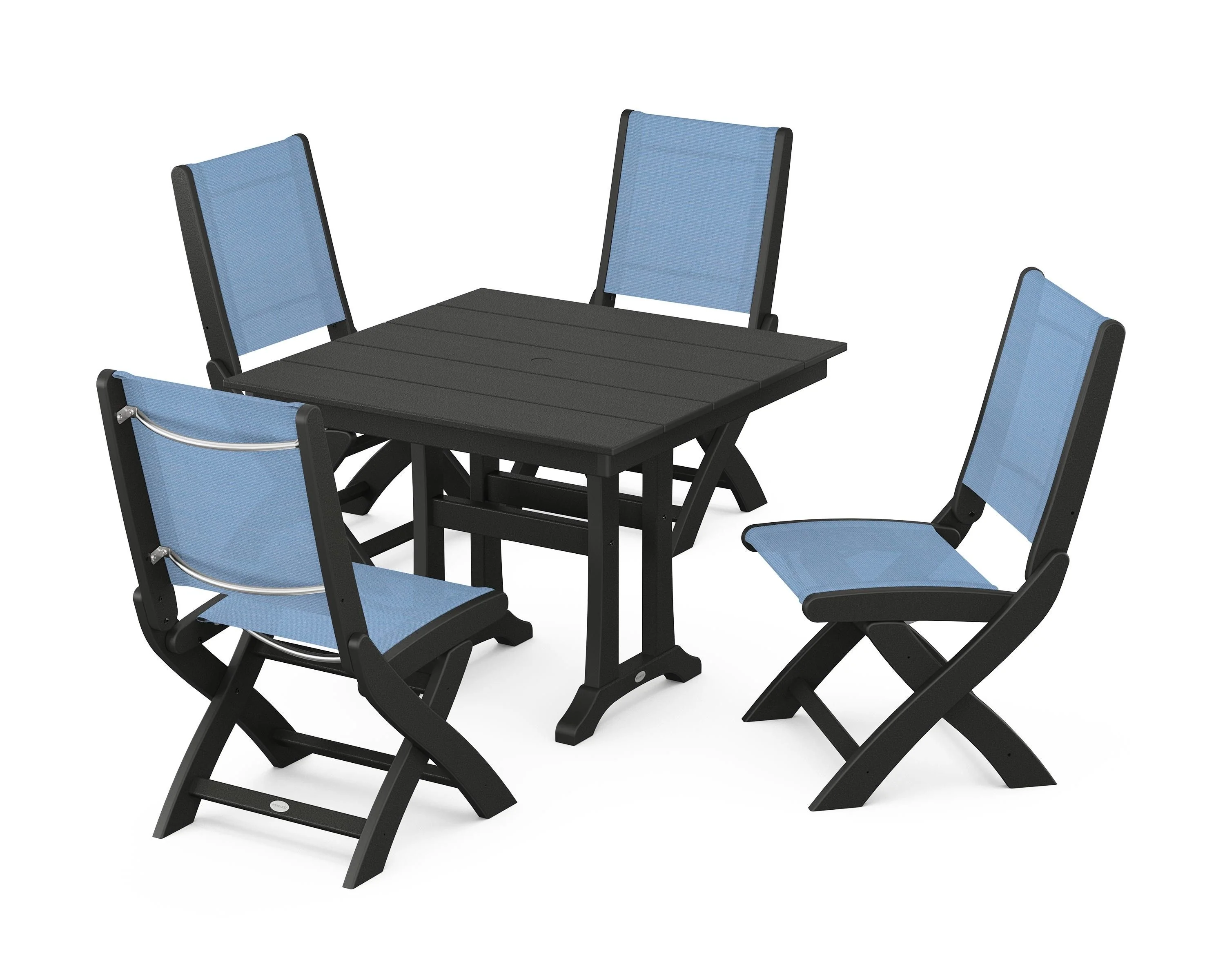 Coastal Folding Side Chair 5-Piece Farmhouse Dining Set With Trestle Legs - Image 5