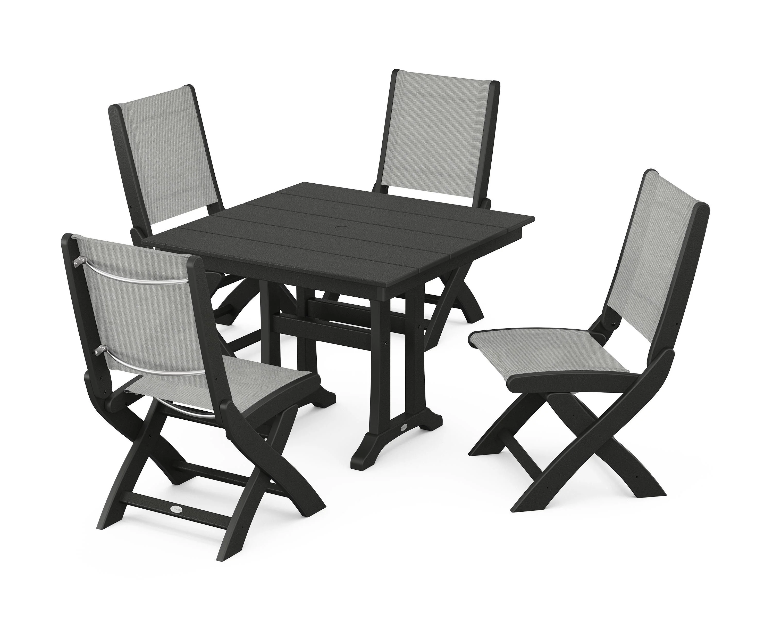 Coastal Folding Side Chair 5-Piece Farmhouse Dining Set With Trestle Legs - Image 50