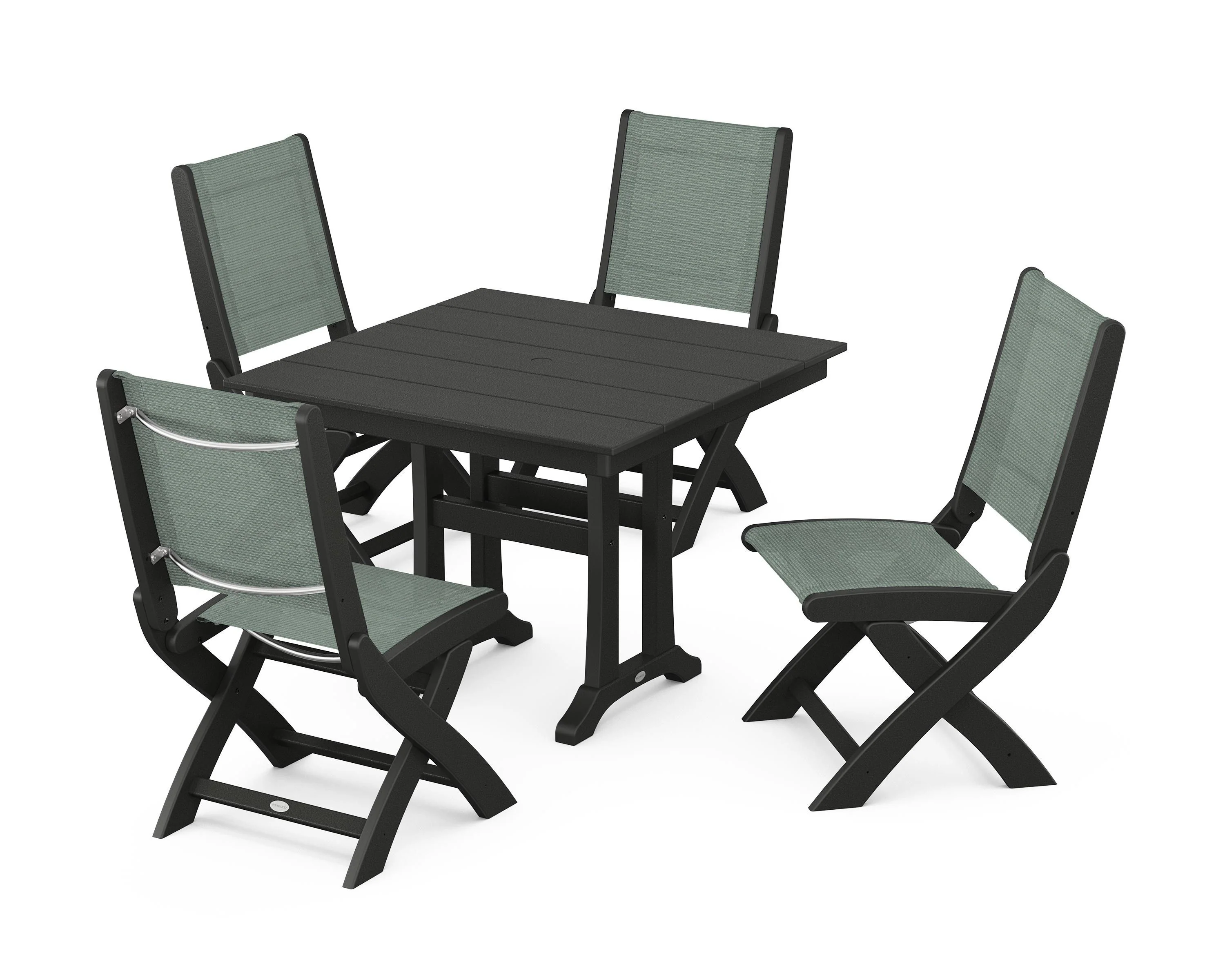 Coastal Folding Side Chair 5-Piece Farmhouse Dining Set With Trestle Legs - Image 53