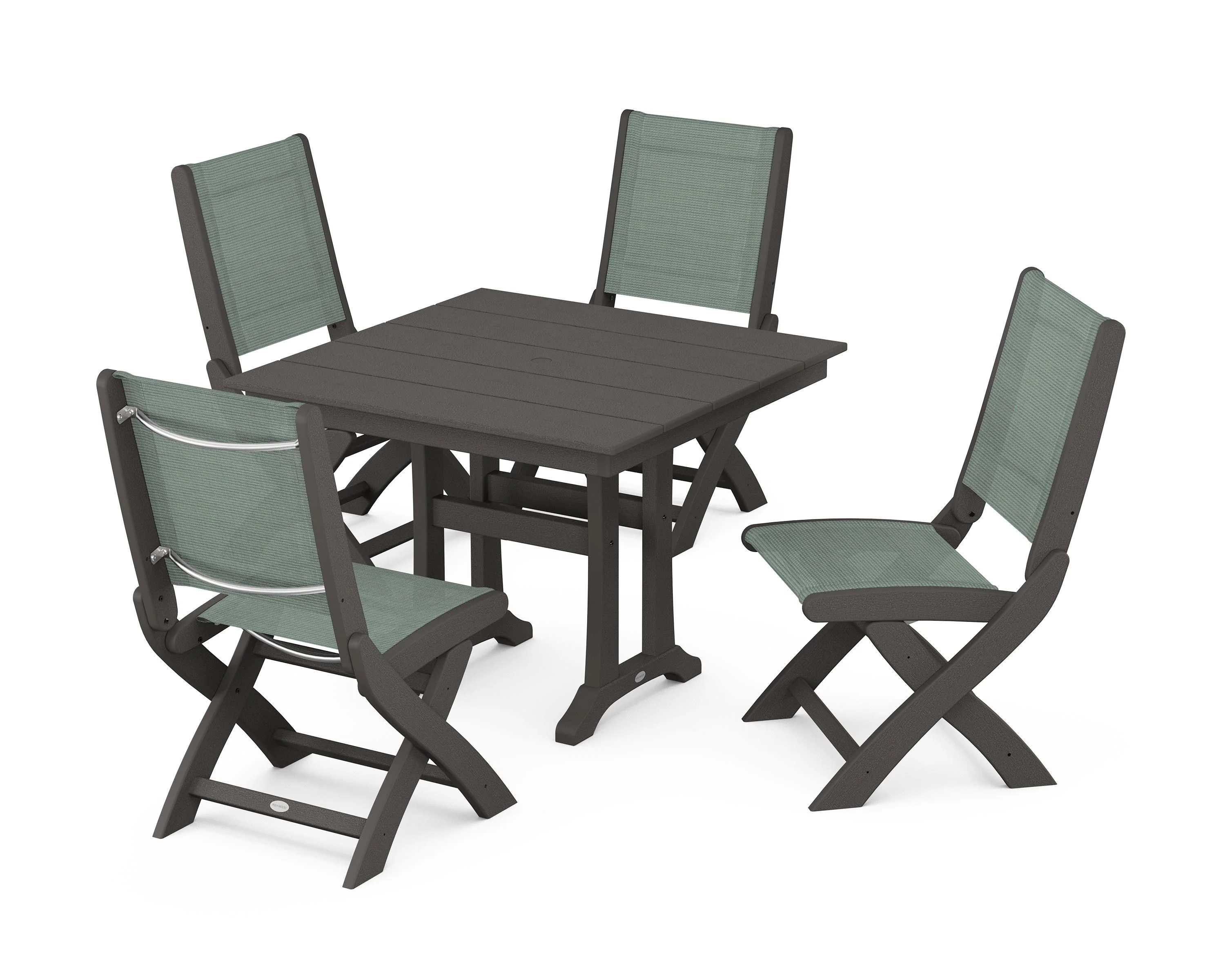 Coastal Folding Side Chair 5-Piece Farmhouse Dining Set With Trestle Legs - Image 56
