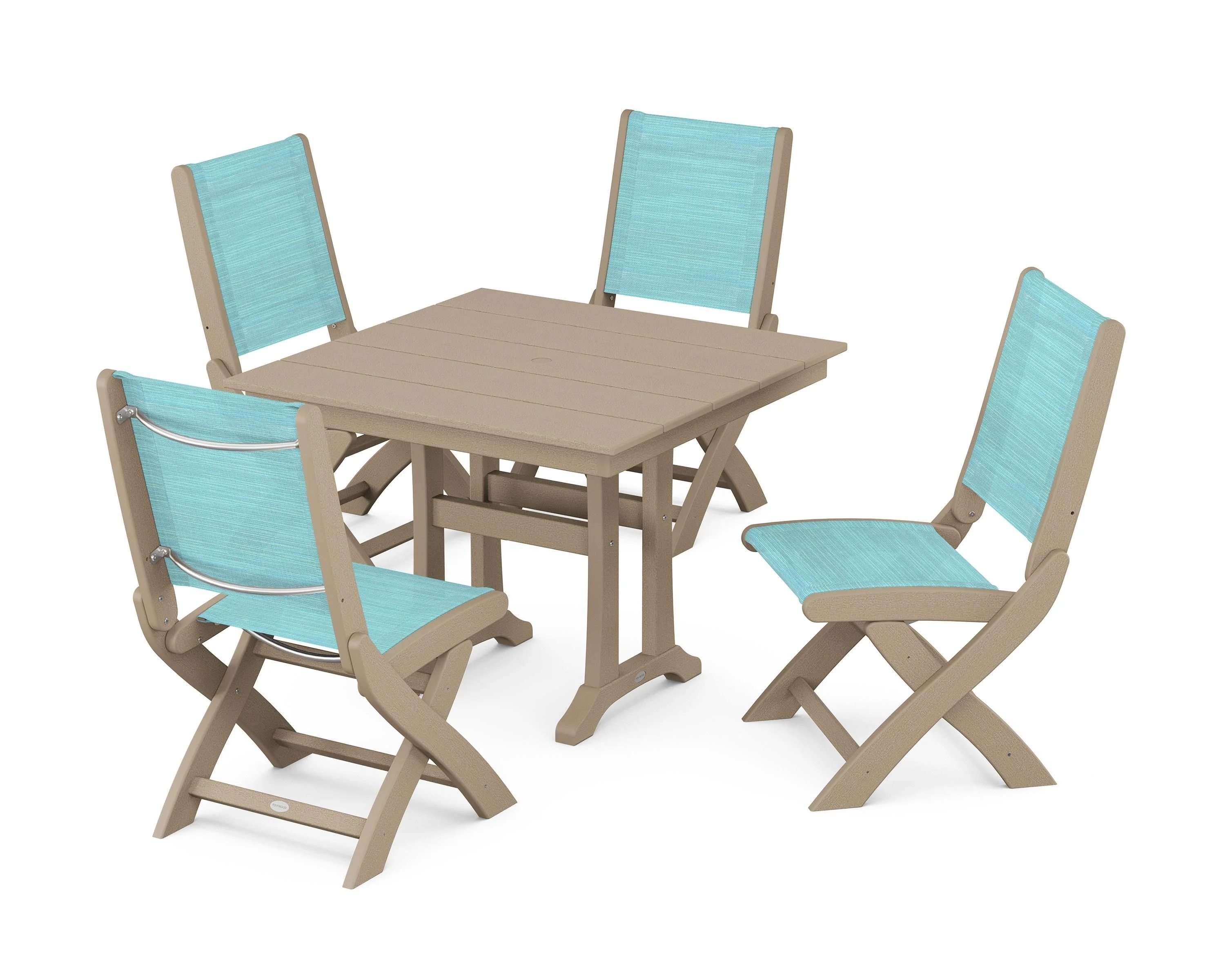 Coastal Folding Side Chair 5-Piece Farmhouse Dining Set With Trestle Legs - Image 57