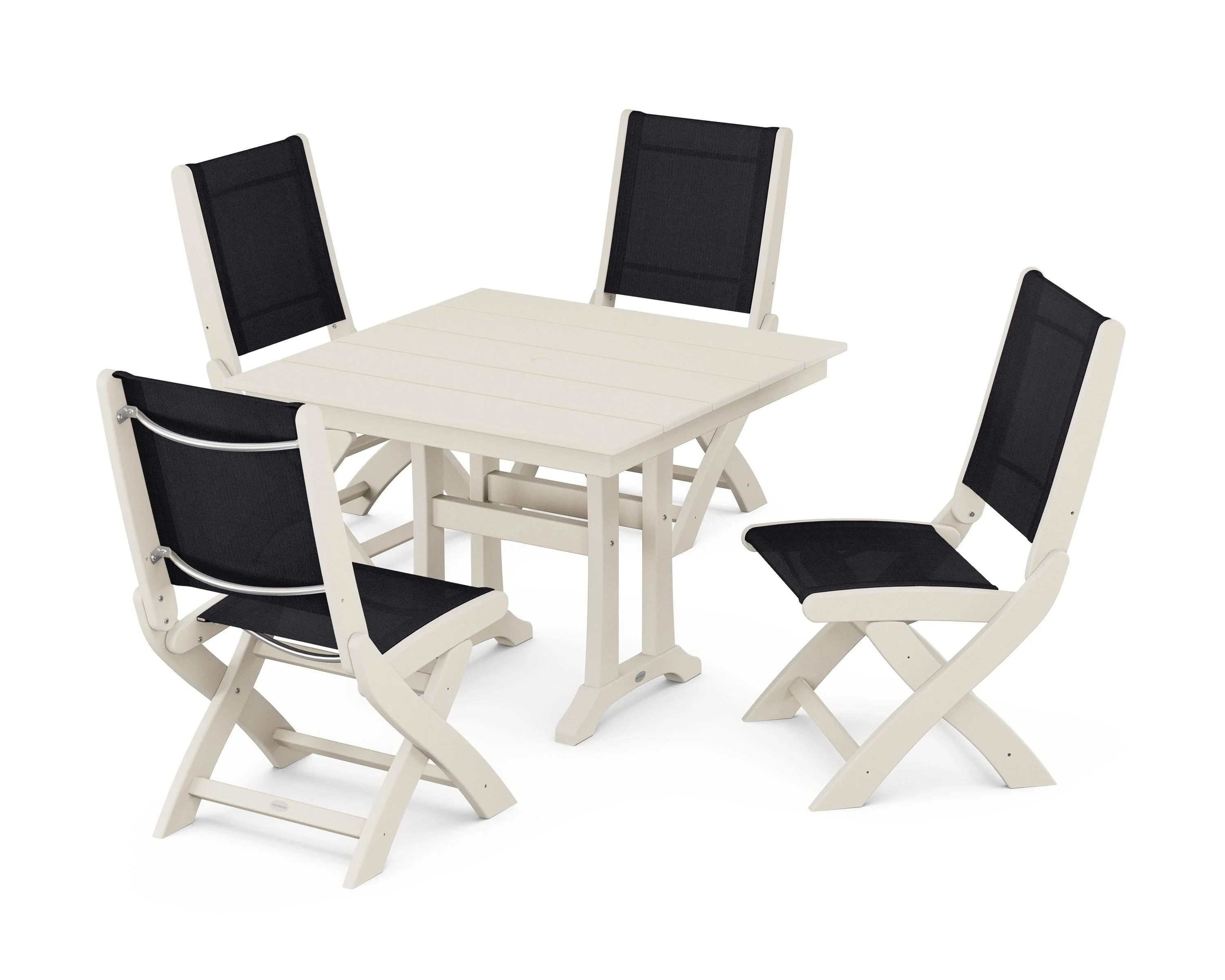 Coastal Folding Side Chair 5-Piece Farmhouse Dining Set With Trestle Legs - Image 59
