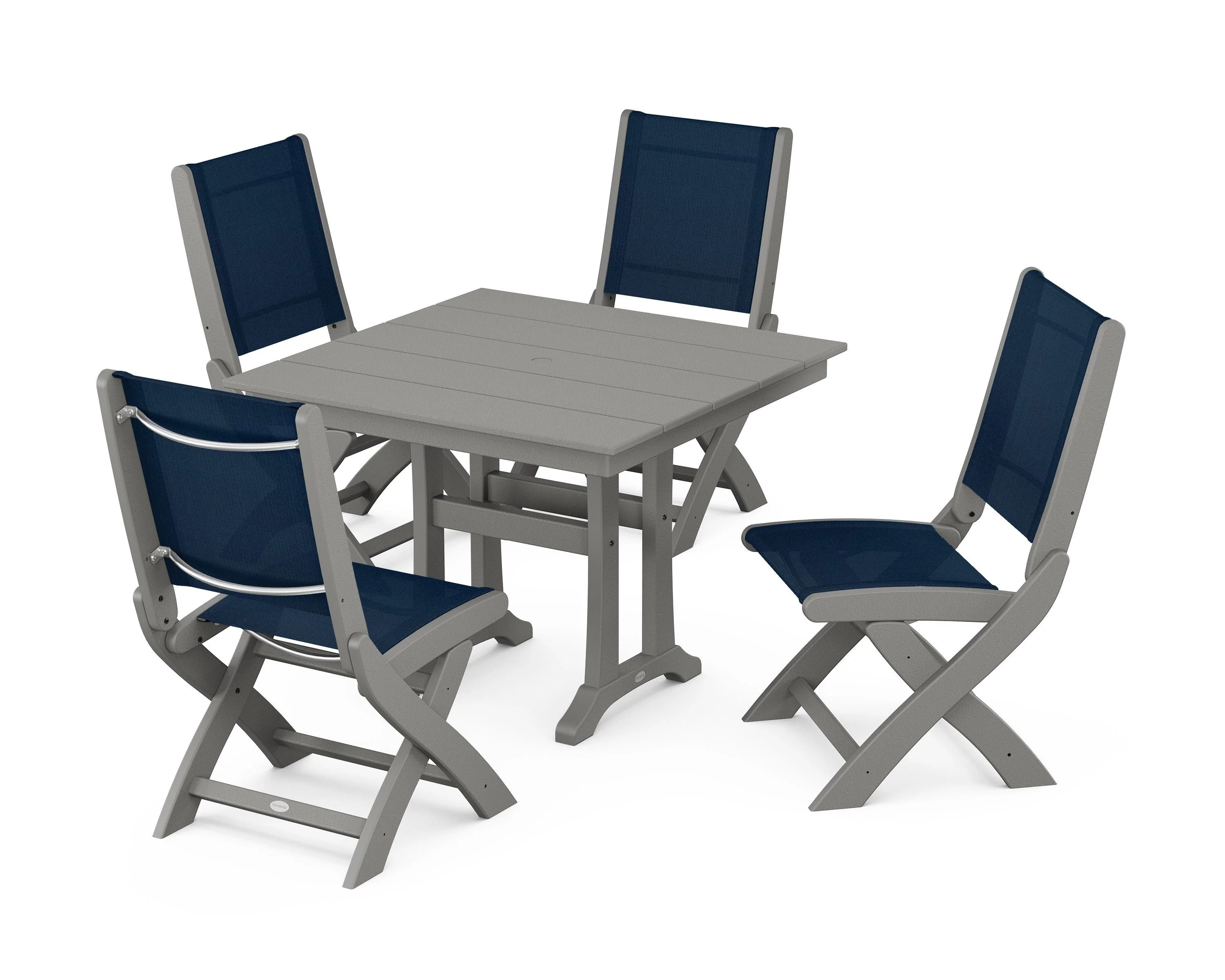 Coastal Folding Side Chair 5-Piece Farmhouse Dining Set With Trestle Legs - Image 6