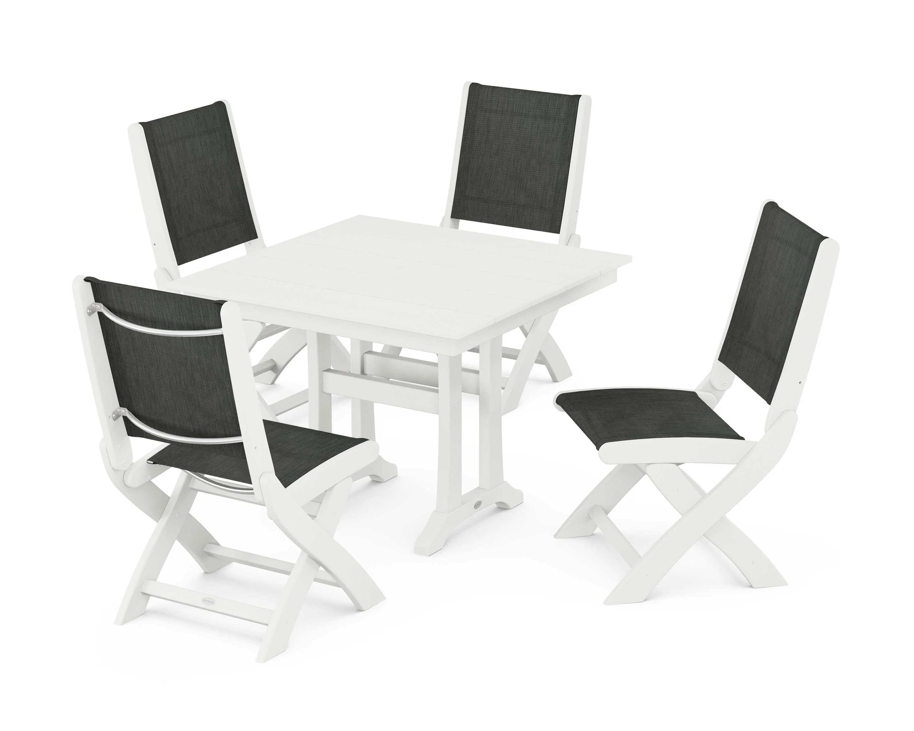 Coastal Folding Side Chair 5-Piece Farmhouse Dining Set With Trestle Legs - Image 60