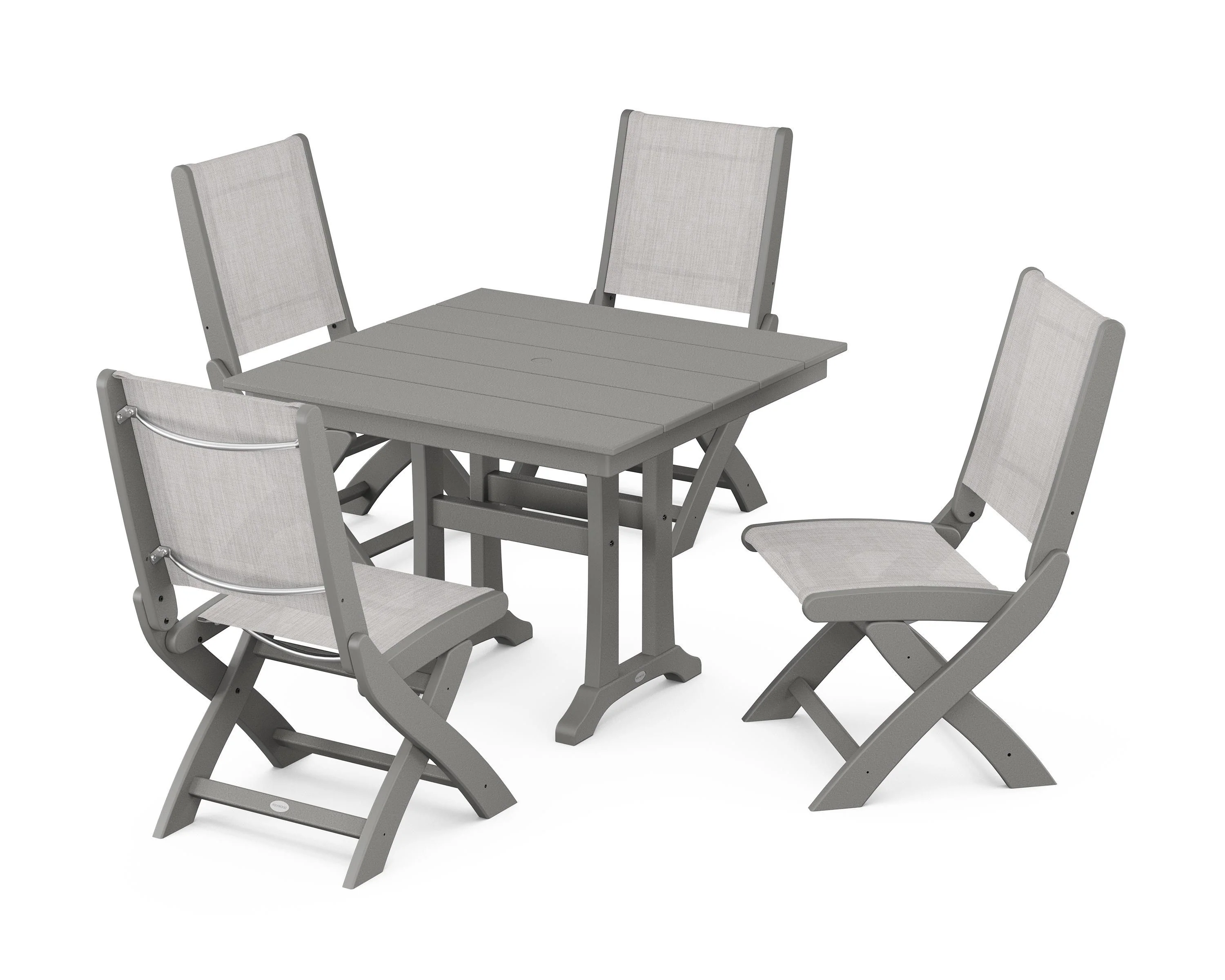 Coastal Folding Side Chair 5-Piece Farmhouse Dining Set With Trestle Legs - Image 61