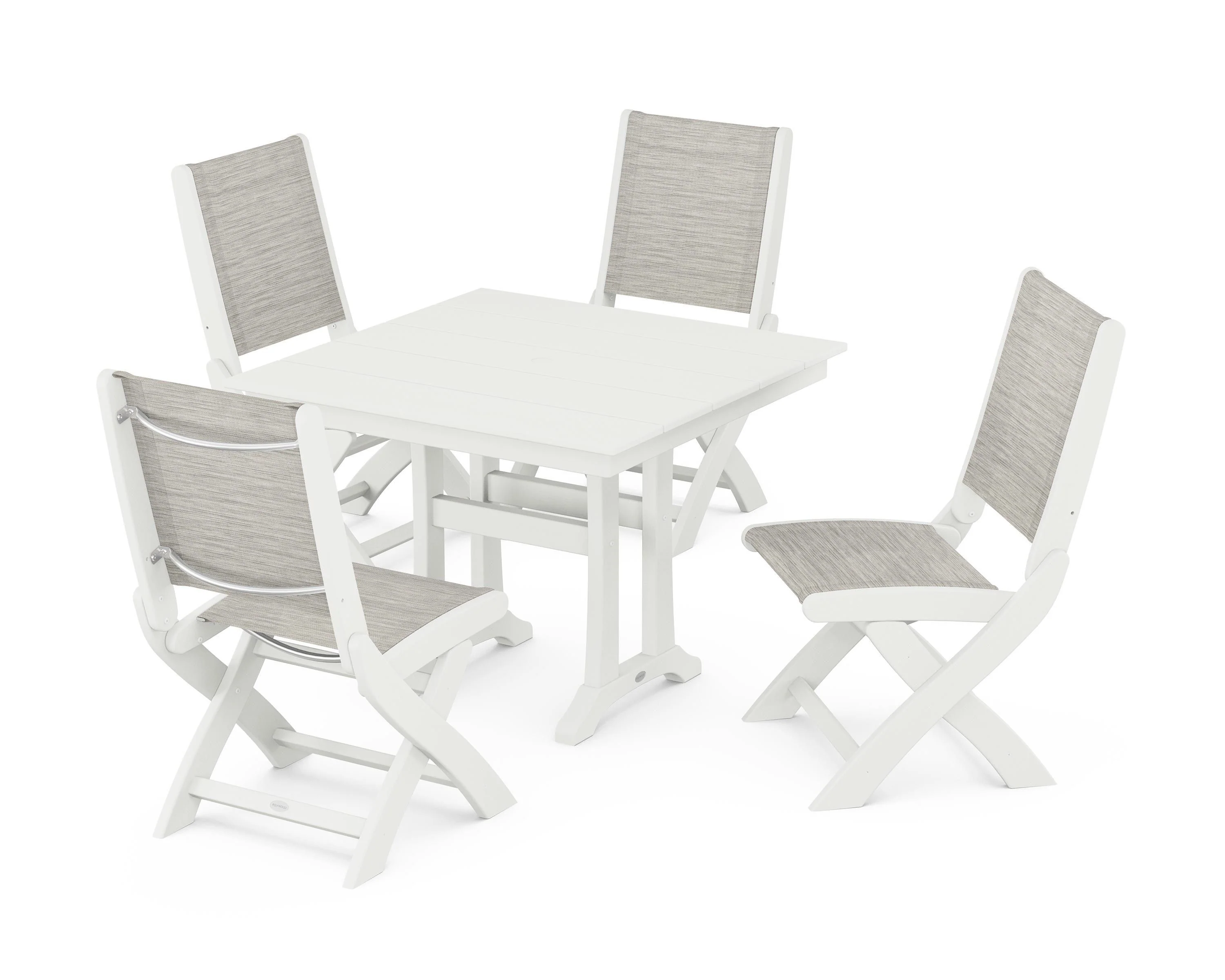 Coastal Folding Side Chair 5-Piece Farmhouse Dining Set With Trestle Legs - Image 63