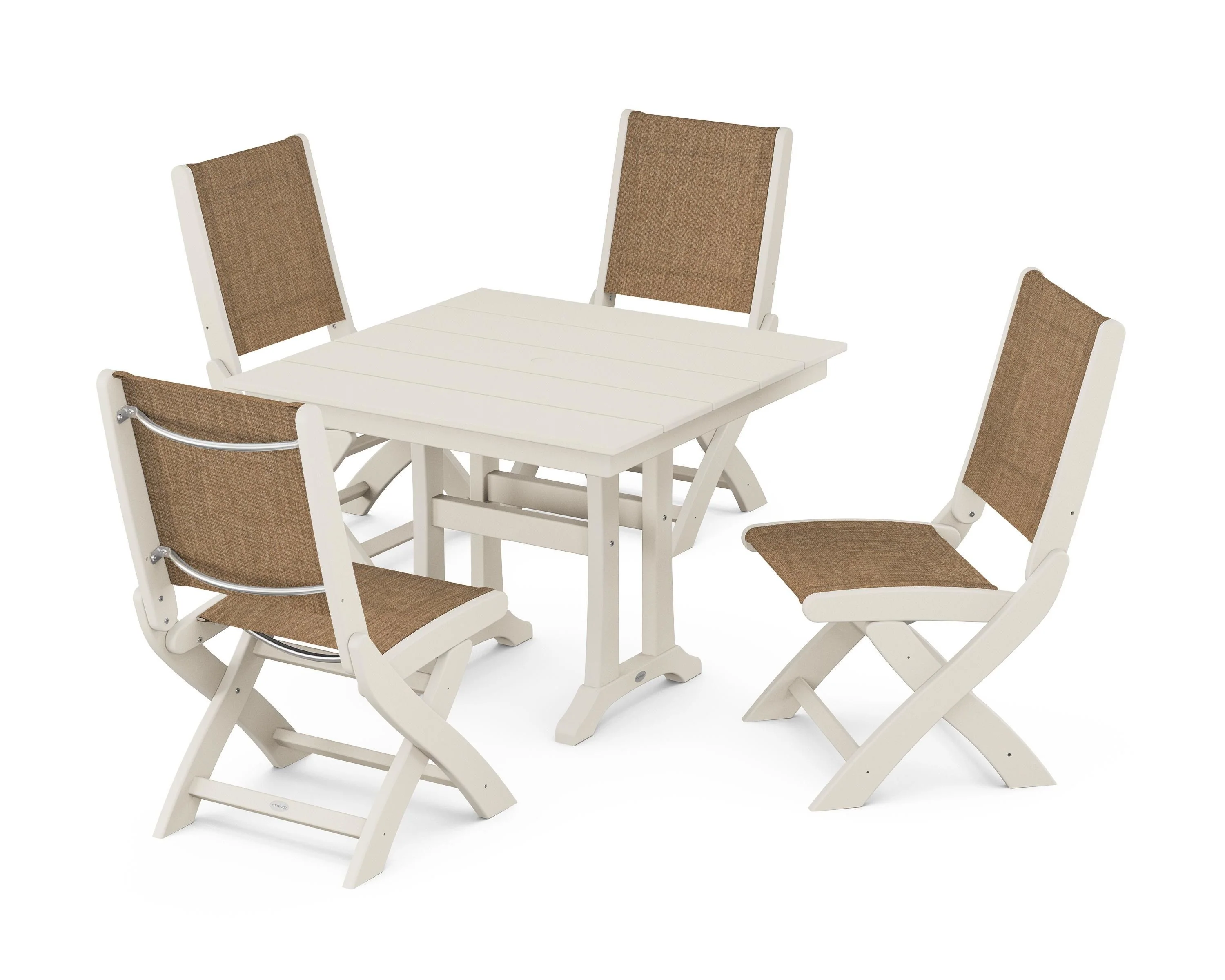 Coastal Folding Side Chair 5-Piece Farmhouse Dining Set With Trestle Legs - Image 64