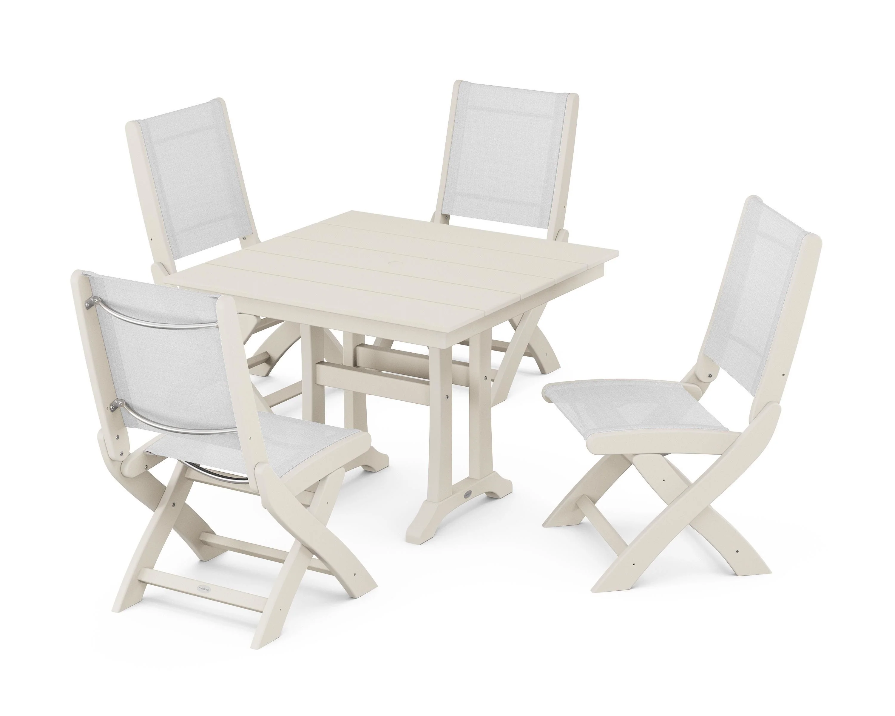 Coastal Folding Side Chair 5-Piece Farmhouse Dining Set With Trestle Legs - Image 65