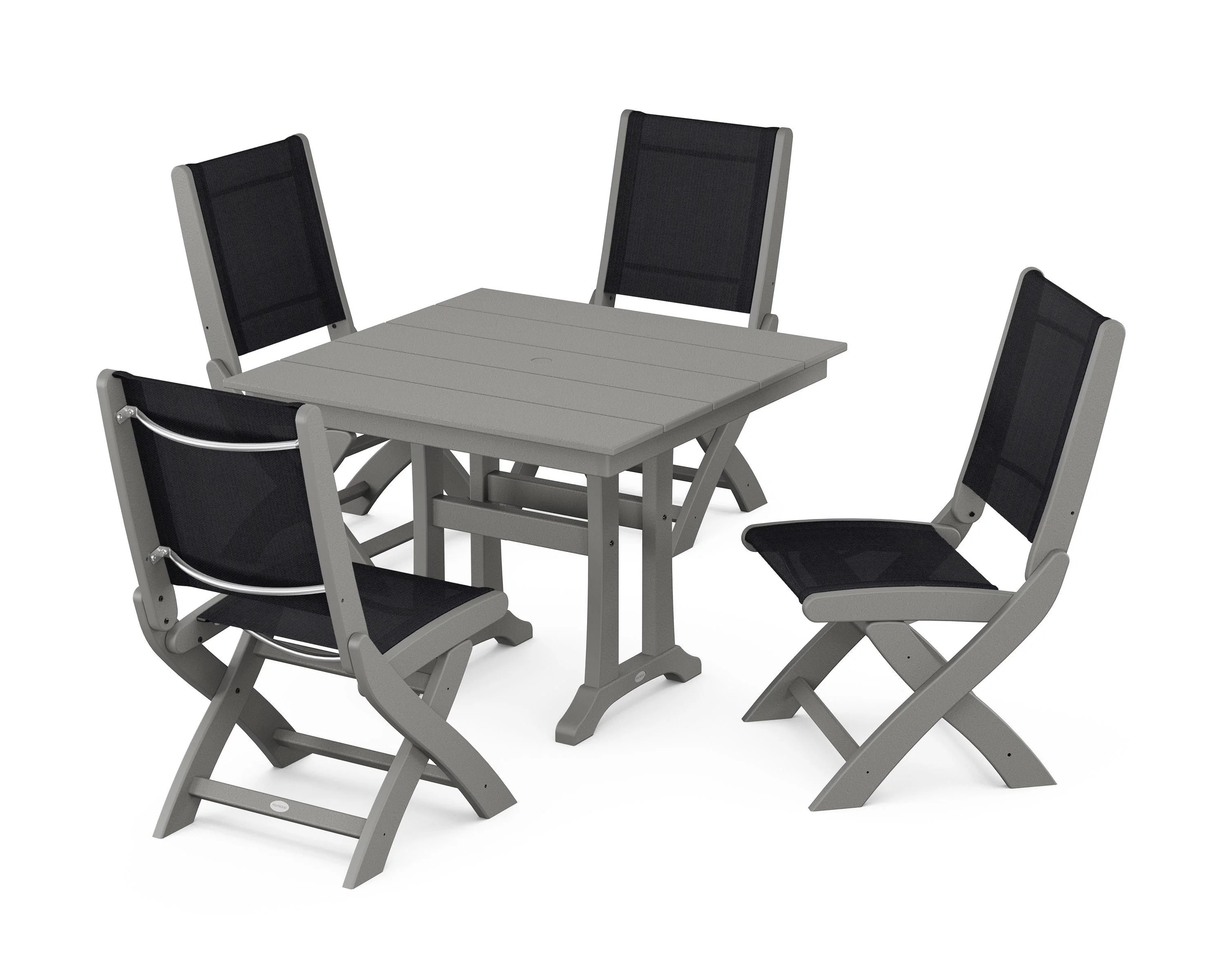 Coastal Folding Side Chair 5-Piece Farmhouse Dining Set With Trestle Legs - Image 67