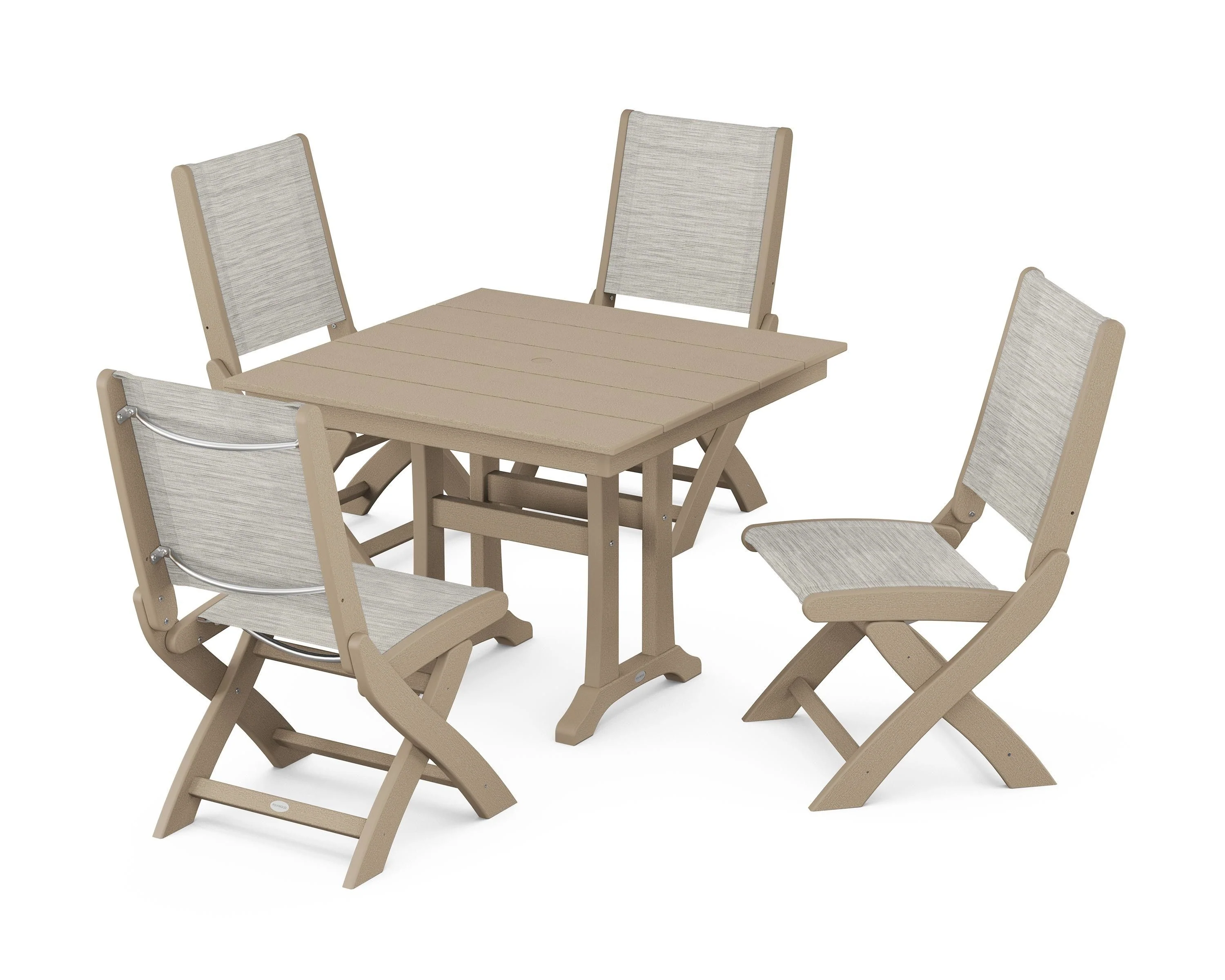Coastal Folding Side Chair 5-Piece Farmhouse Dining Set With Trestle Legs - Image 68