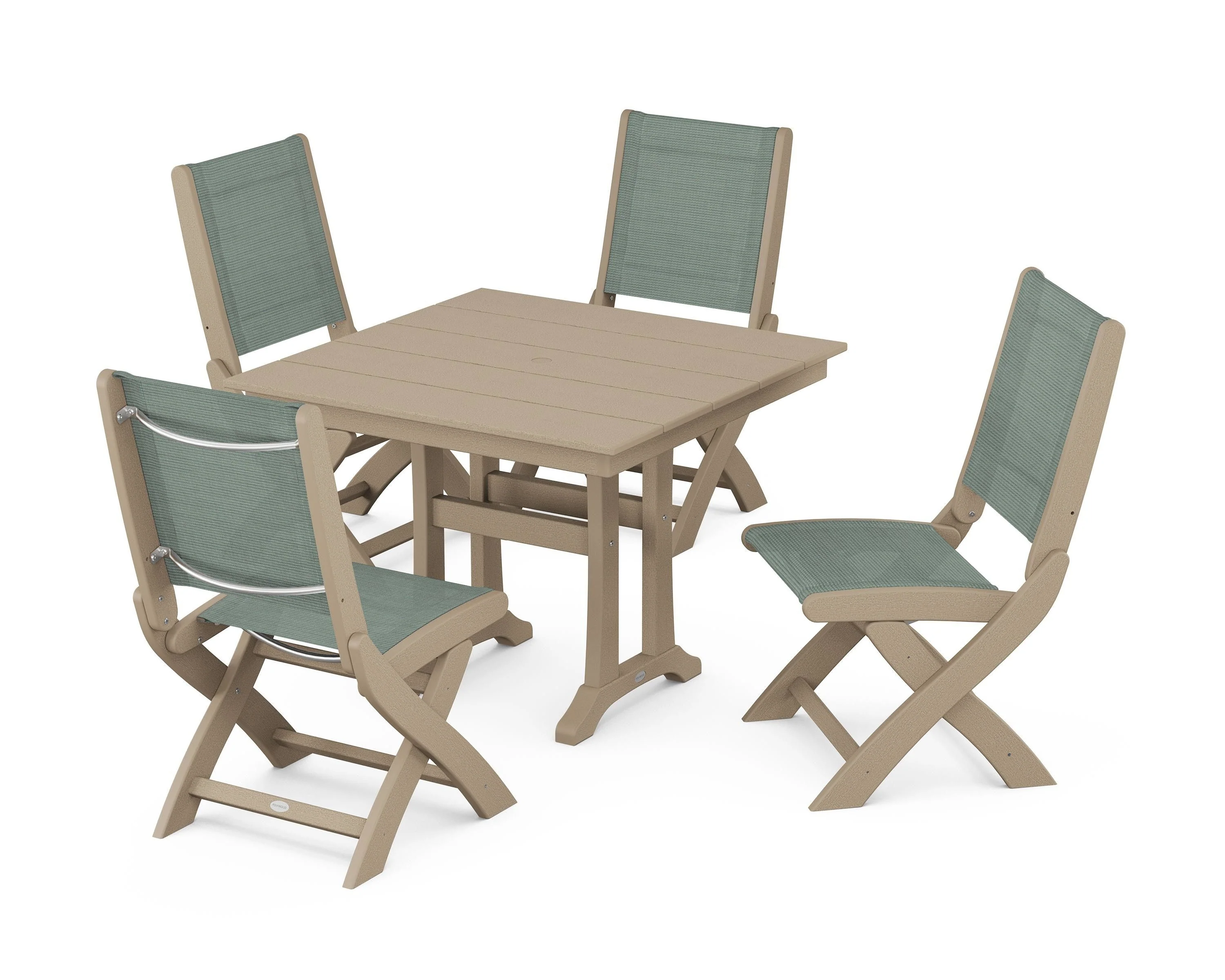Coastal Folding Side Chair 5-Piece Farmhouse Dining Set With Trestle Legs - Image 70
